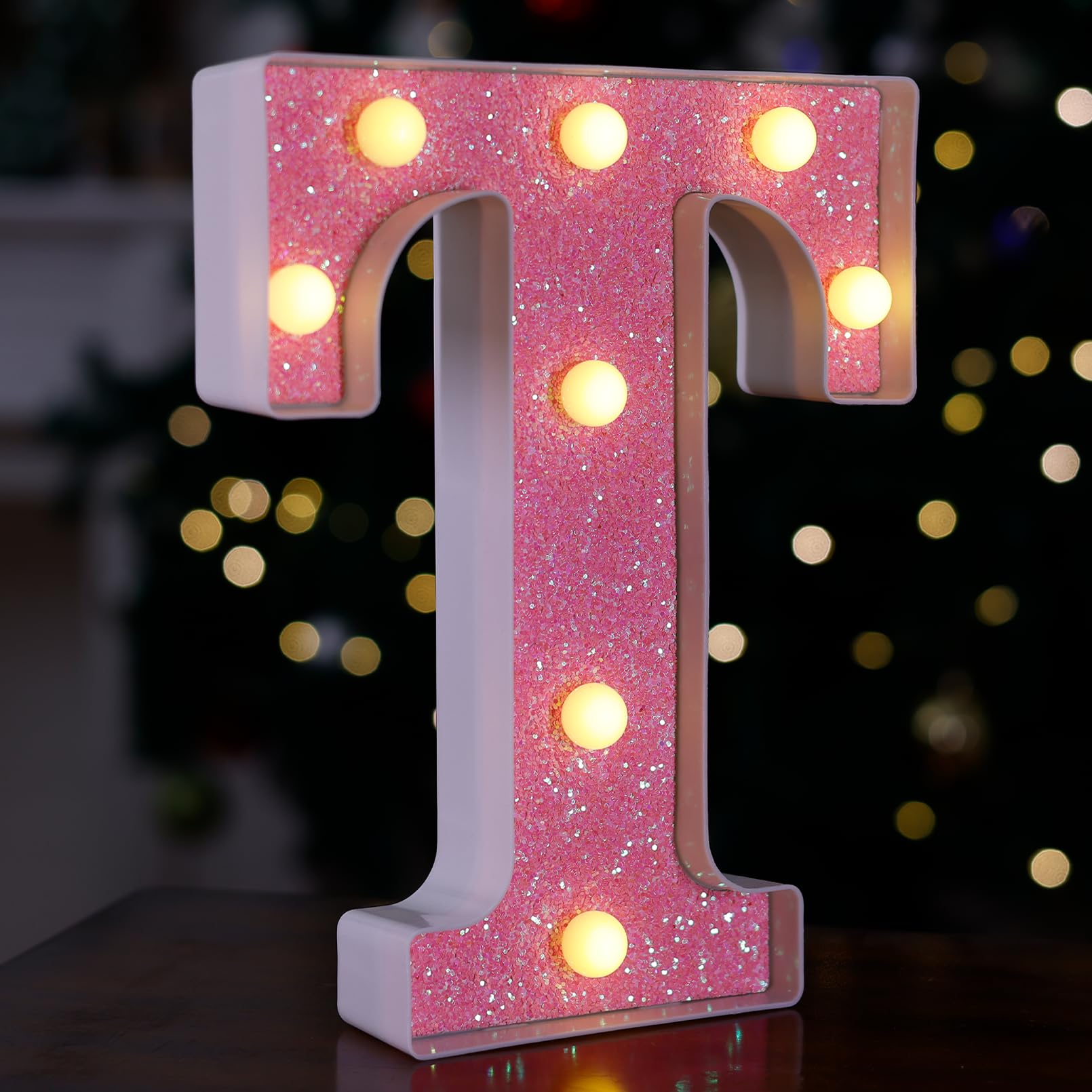 TRONSBOO LED Letter Lights Marquee T - Pink Glitter, Battery Powered Decorative Sign for Home, Party, Wedding, Birthday, Christmas