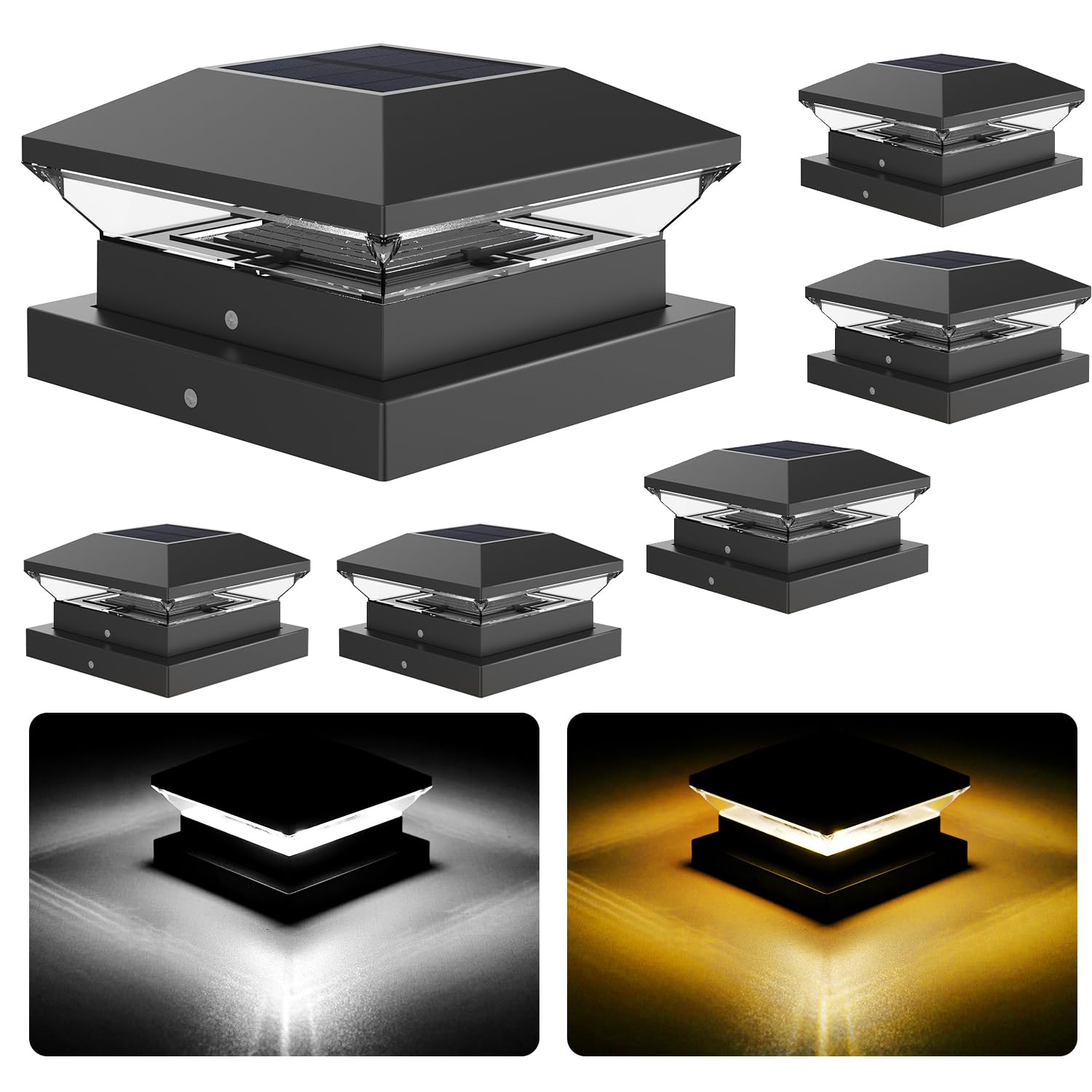 T-Sun Solar Post Cap Light 6 Pack - 4X4/5X5/6X6, Black, 600
