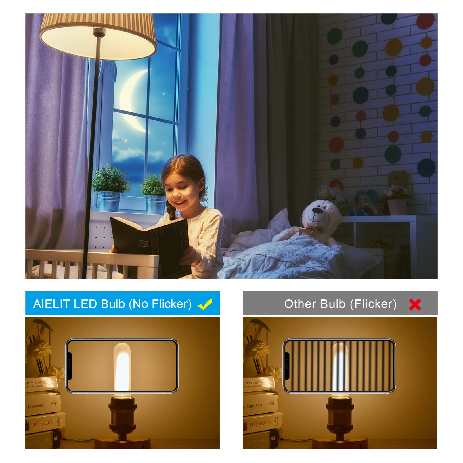 AIELIT LED Light Bulb T30 2W Dimmable Warm White 2700K 200 LM E26 Base 4-Pack Frosted Glass