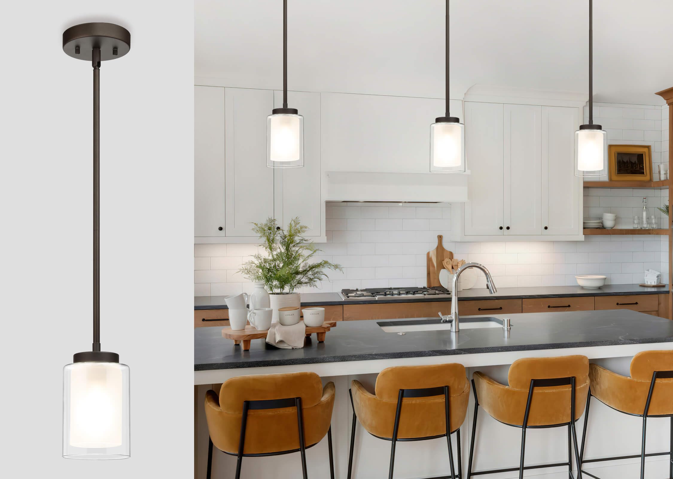 Xinbei Lighting Pendant Lighting Modern 1 Light Mini Pendant Light With Dual Glass In Dark Bronze, Adjustable Hanging Ceiling Li