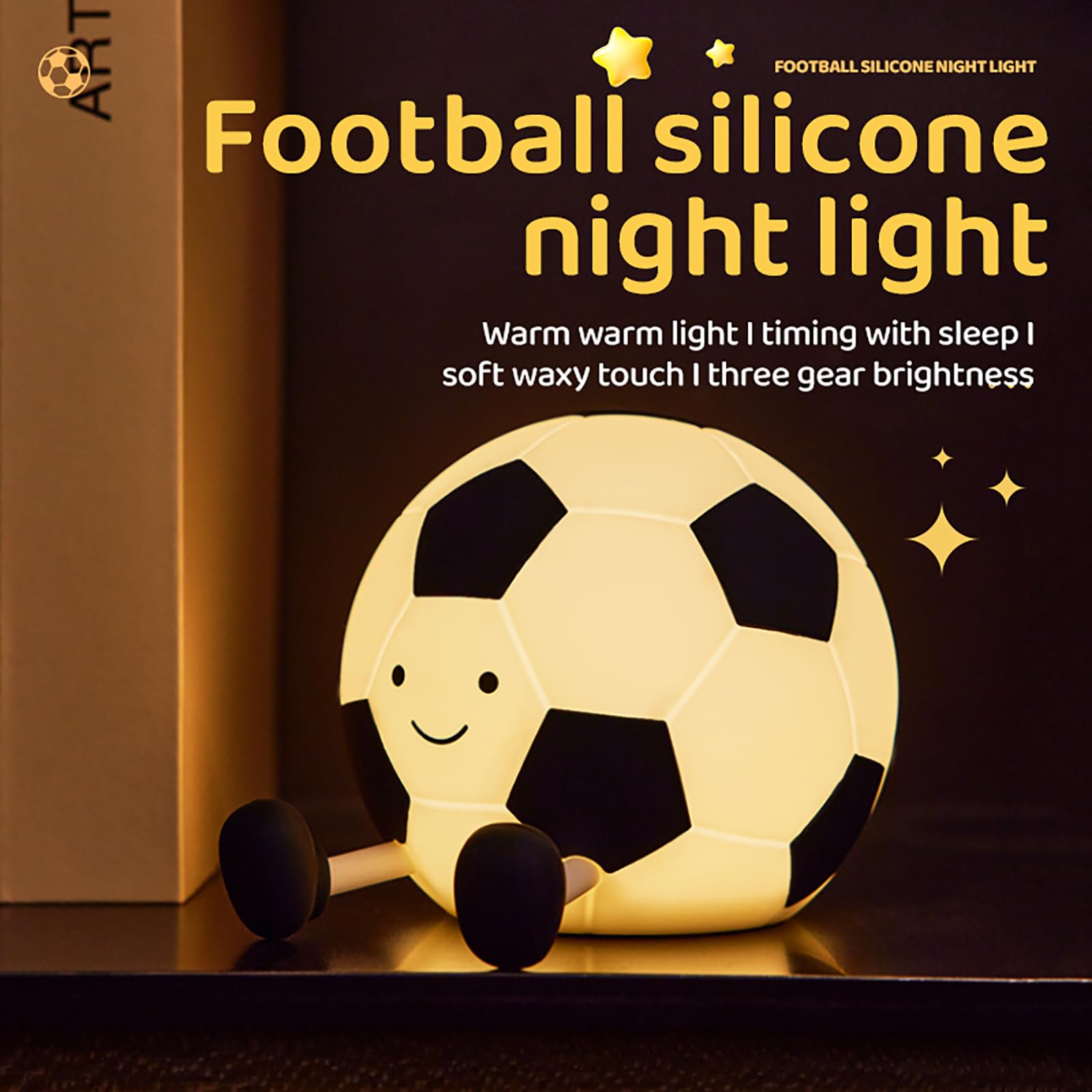 Soccer Night Light, Cartoon Soccer Lamp Squishy Silicone Baby Nursery Night Light With 3 Level Dimmable Rechargeable Bedside Tou