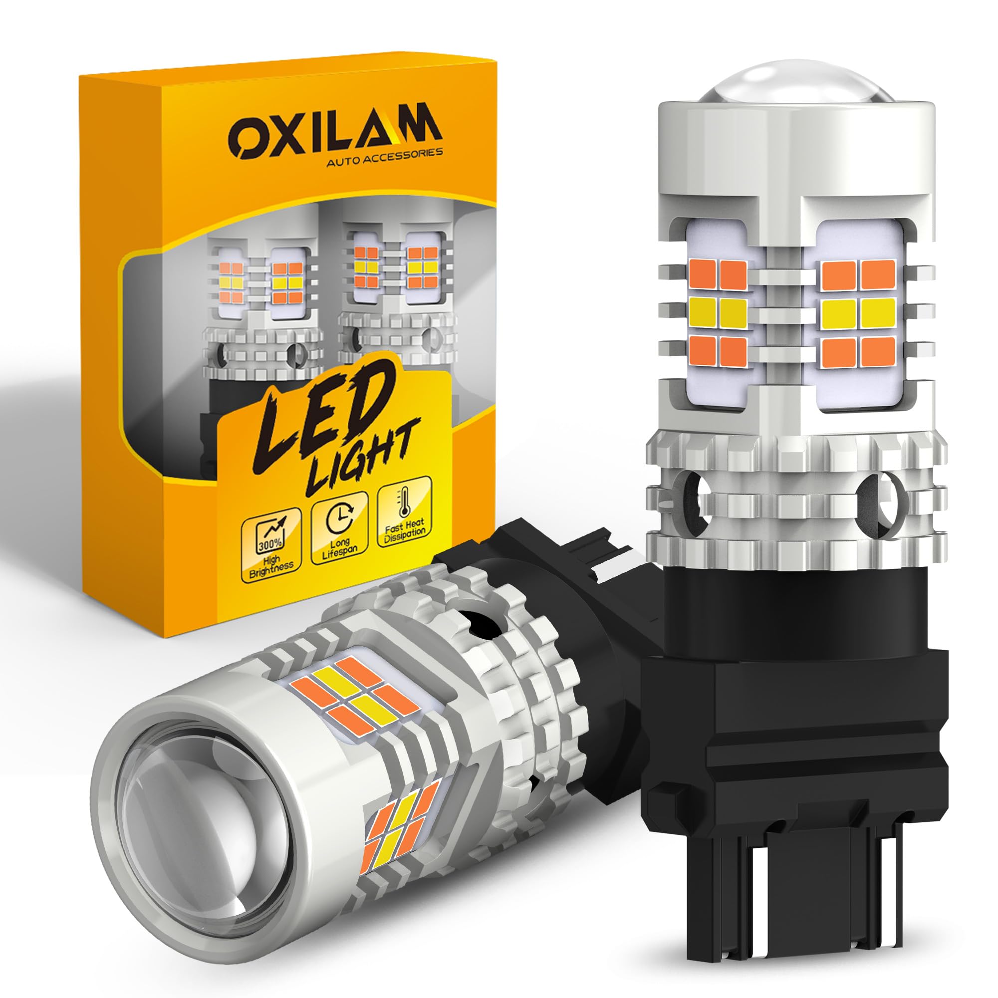 OXILAM 3157 Switchback LED Bulbs, Dual Color Amber/White, CANBUS Ready, Aircraft Grade Aluminum, Pack of 2