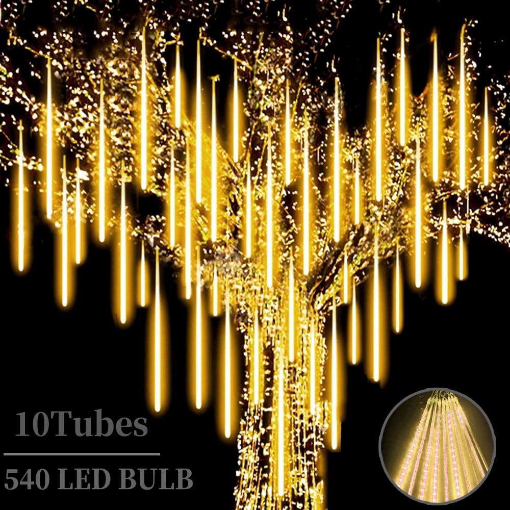 Roytong 10 Tube 540 LED Meteor Shower Lights, 20 Inch, Warm White, Outdoor Christmas Decoration, Model Warm-50