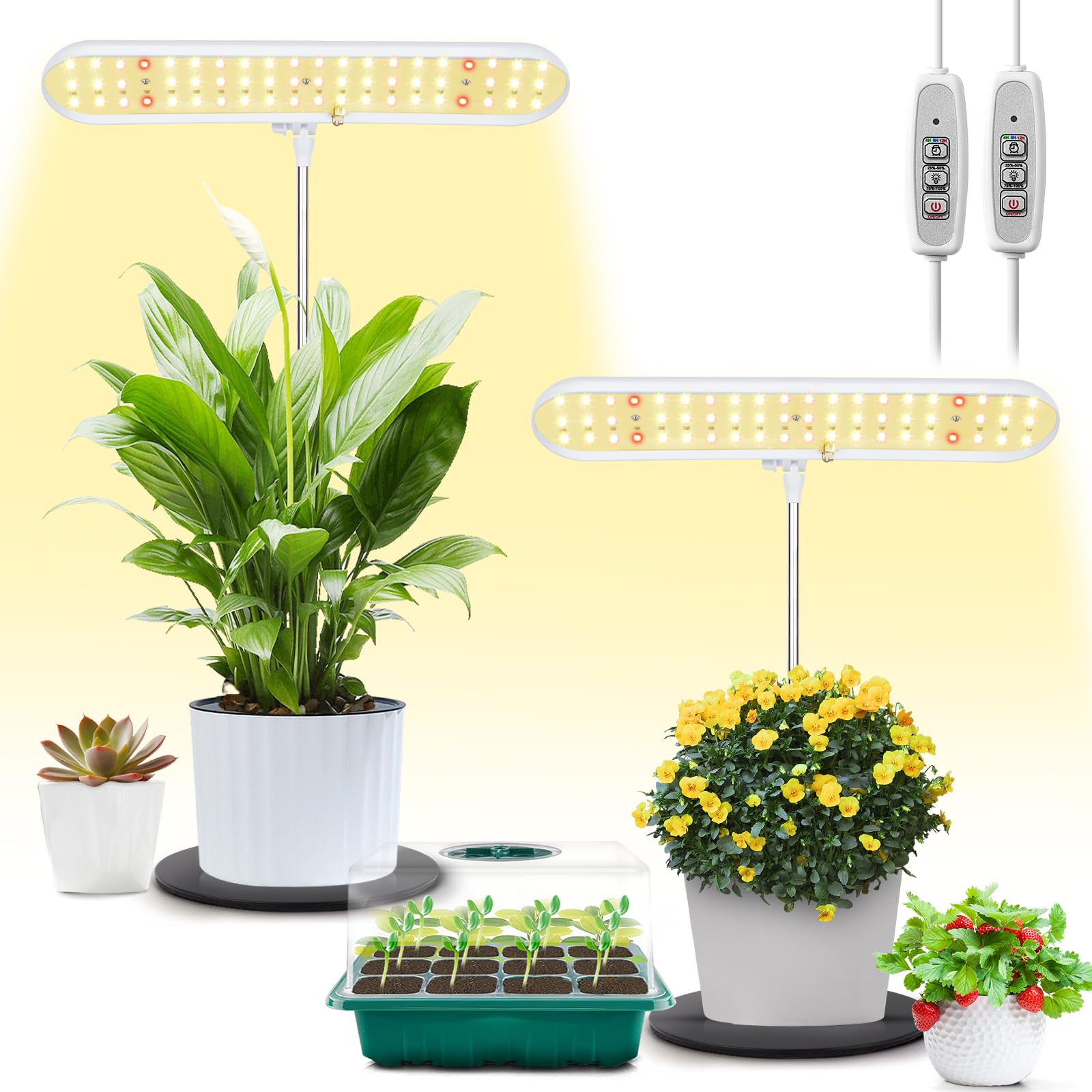 Foxgarden® Grow Light, Full Spectrum Desktop Grow Lamp With Base, Bright Led Plant Light With Auto On/Off Timer 4/8/12H, 4 Dimmable Brightness, Height Adjustable, Ideal For Indoor Plants, 2 Packs
