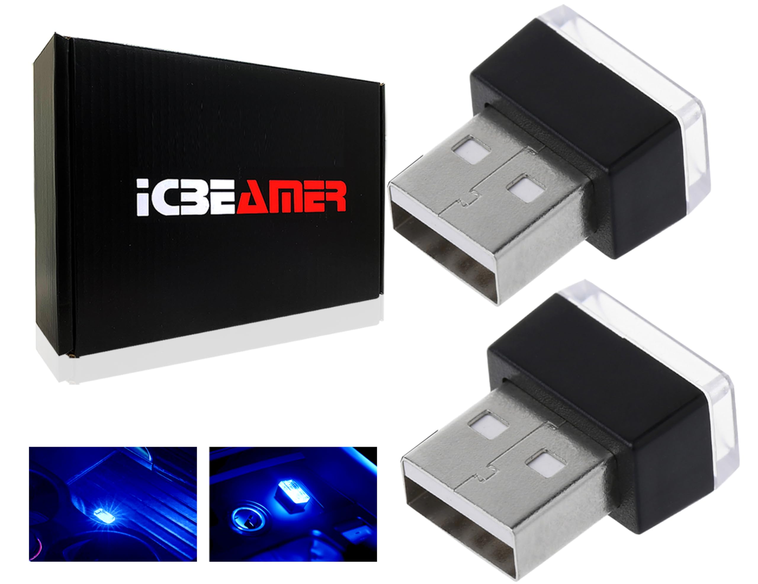 Icbeamer 2-Pack Usb Type-A Led Night Light, Color: Blue | Plug-In Universal Fit Automotive Accessories For Car Interior And Trunk Ambient Atmosphere Lighting