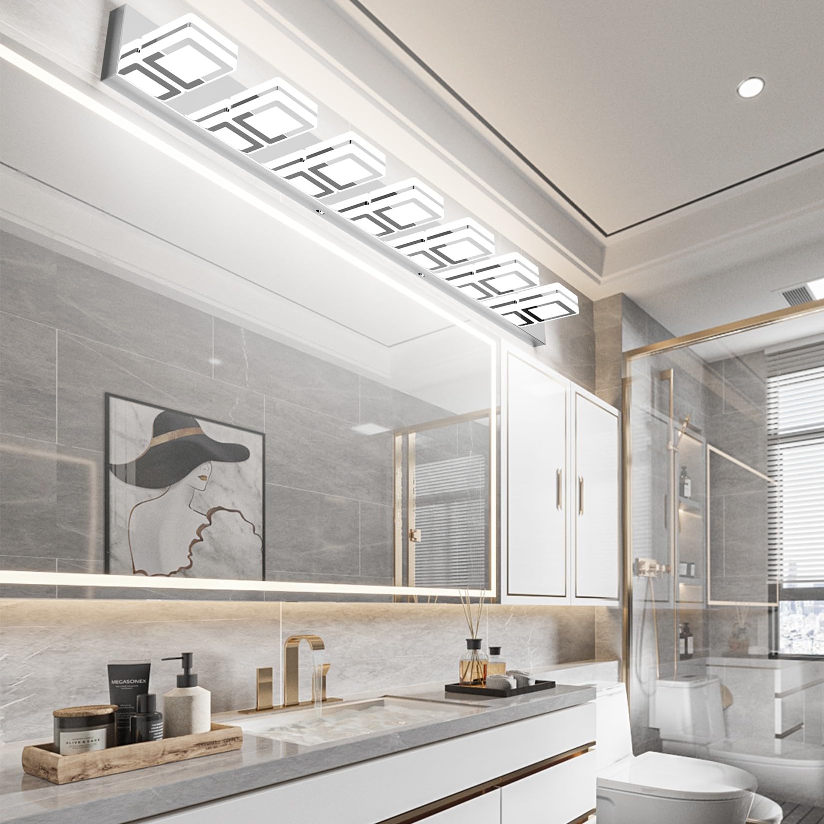 Ralbay Modern LED Vanity Light 7 Lights Chrome Stainless Steel Bathroom Fixture Model 8596