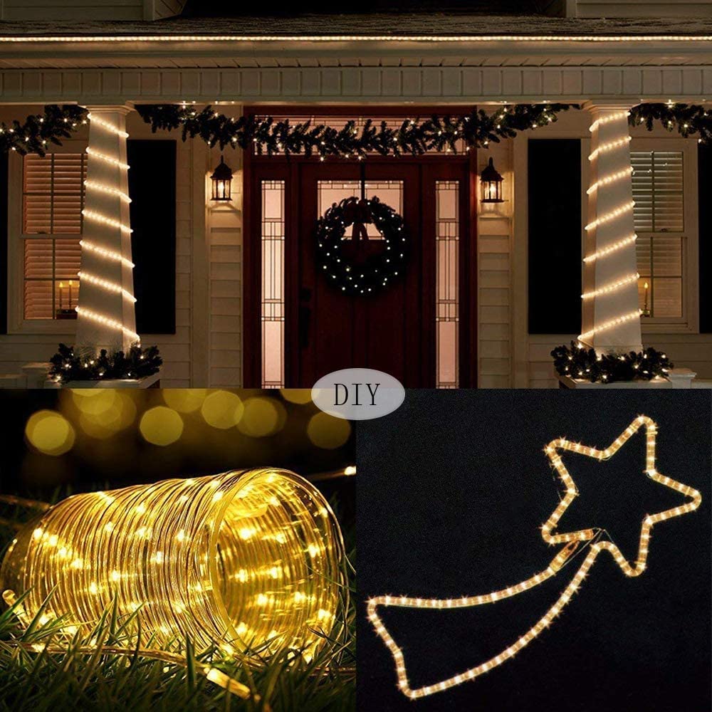 LiyuanQ 300 LED Solar Rope Lights - 99 FT, Waterproof, Warm Yellow, 8 Modes, Decorative for Fence & Patio