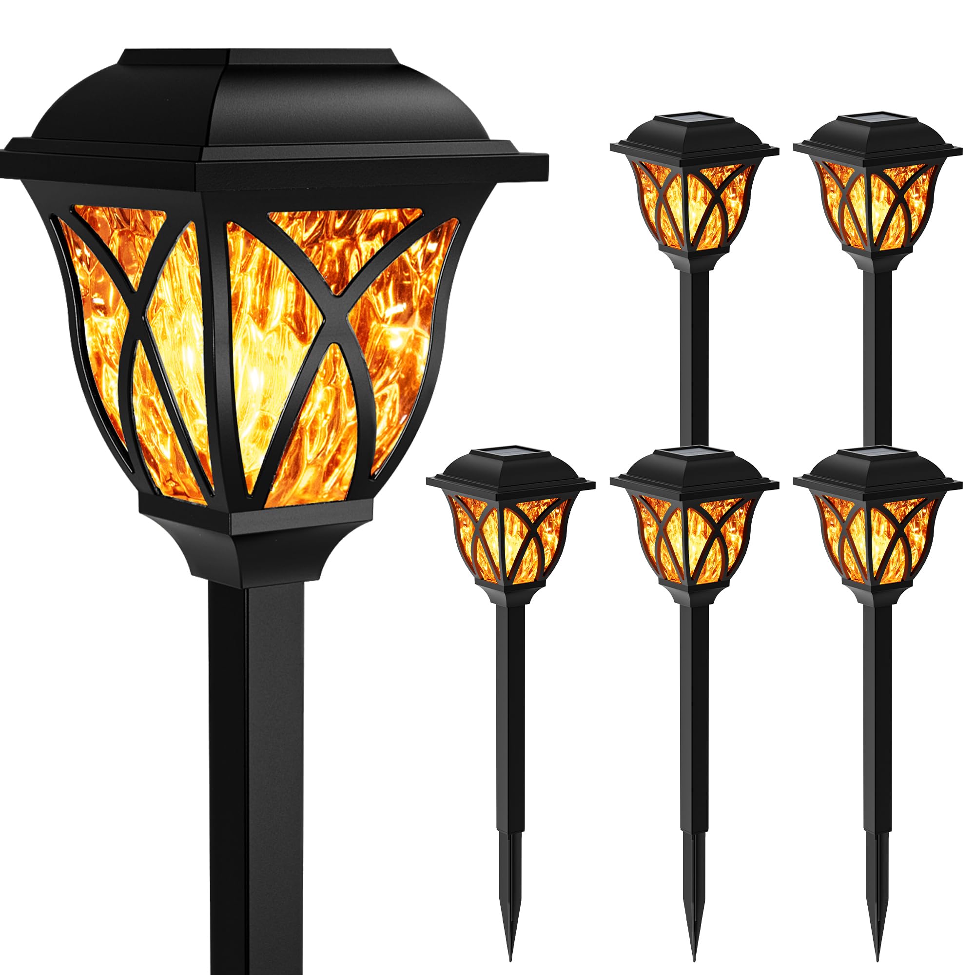 GIGALUMI Solar Flickering Flame LED Lights, 6 Pack, Waterproof Outdoor Garden Decor for Yard, Patio, Landscape, Walkway