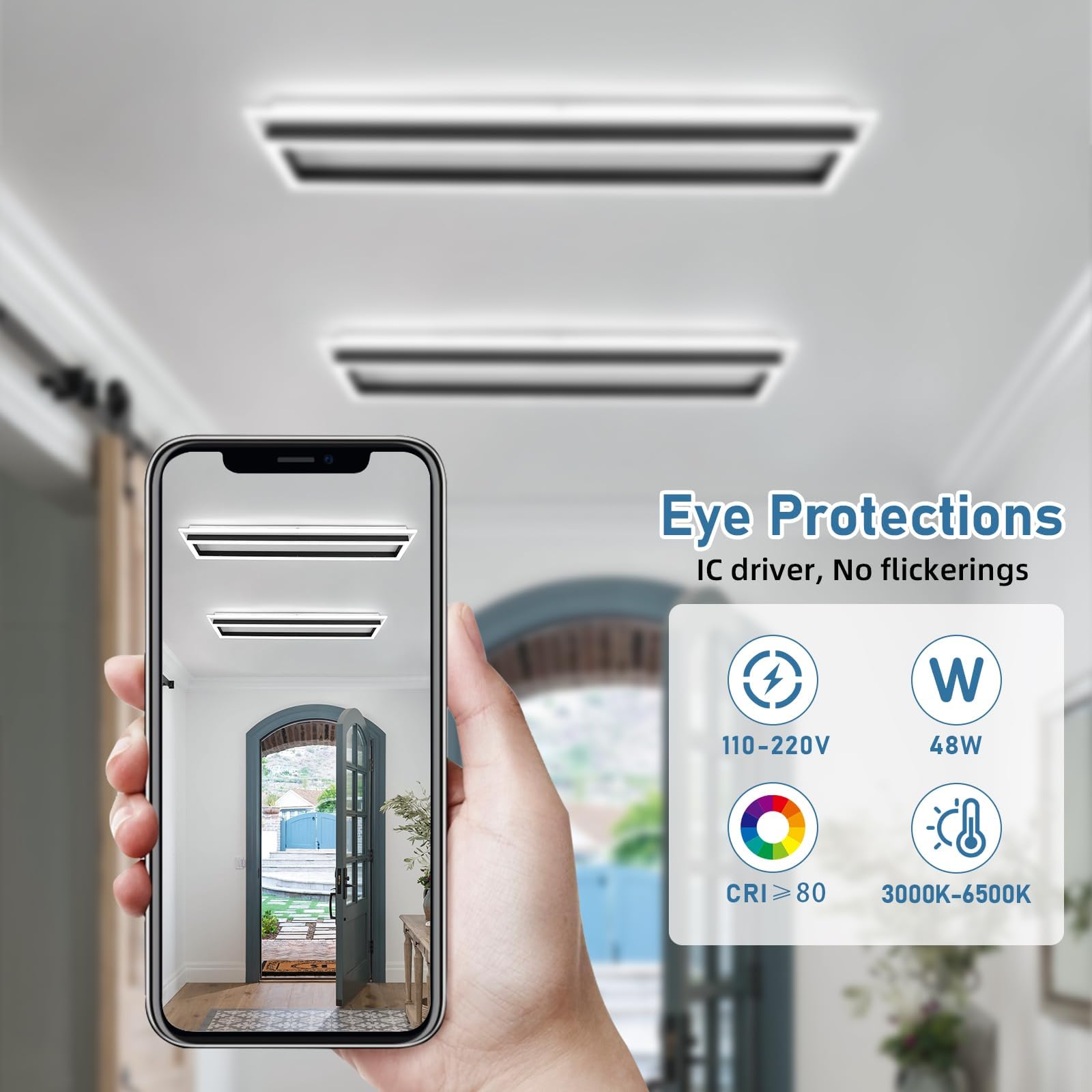 Vloitgol Dimmable LED Ceiling Light, Modern Linear Flush Mount, 31.5in, Black, Model CL-80CTYKL-D, Acrylic for Living Room, Kitchen, Dining