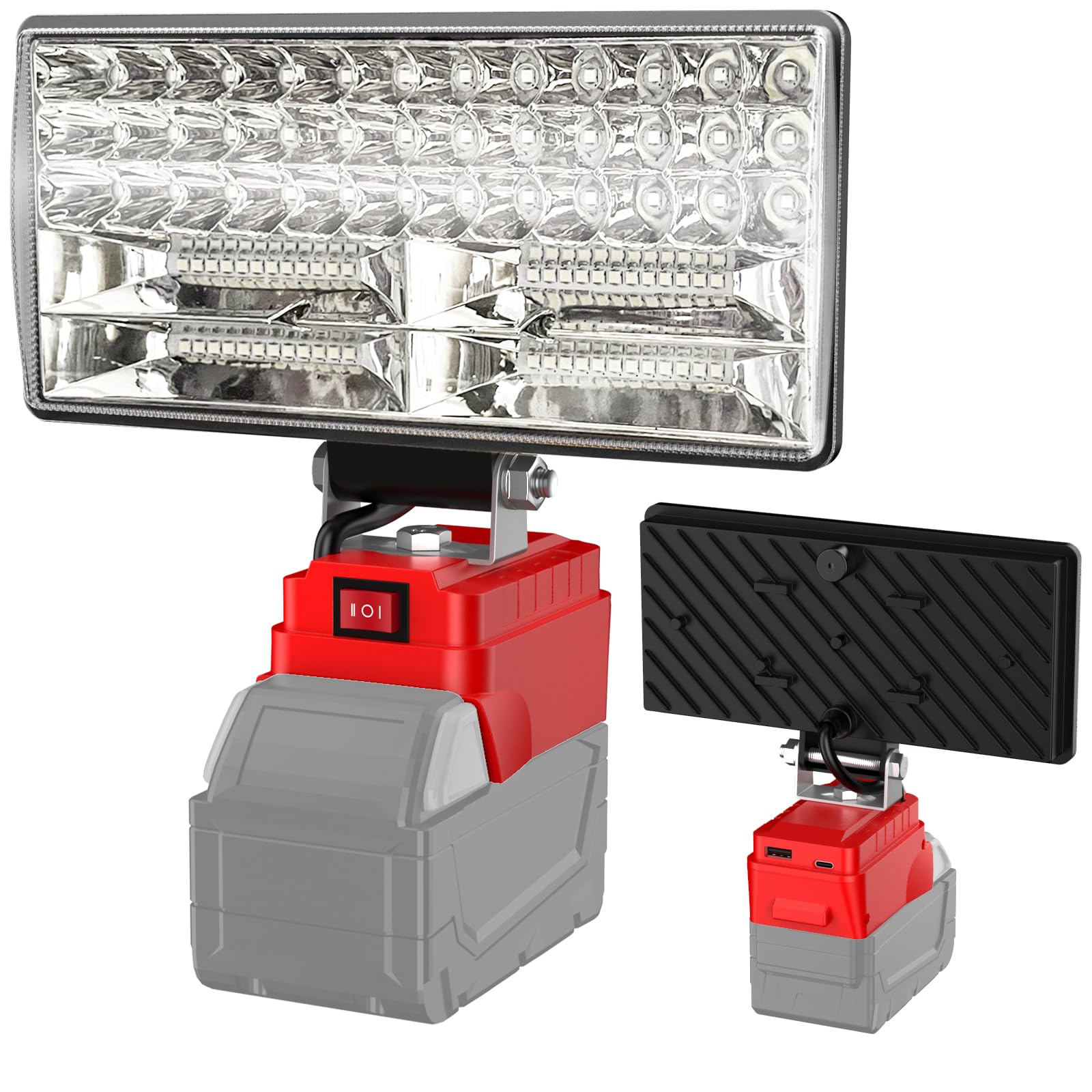 8'' Cordless LED Work Light for Milwaukee M18 Battery, Two Levels Adjustable LED FloodLight up to 90W 5400 Lumens with Type-C & 