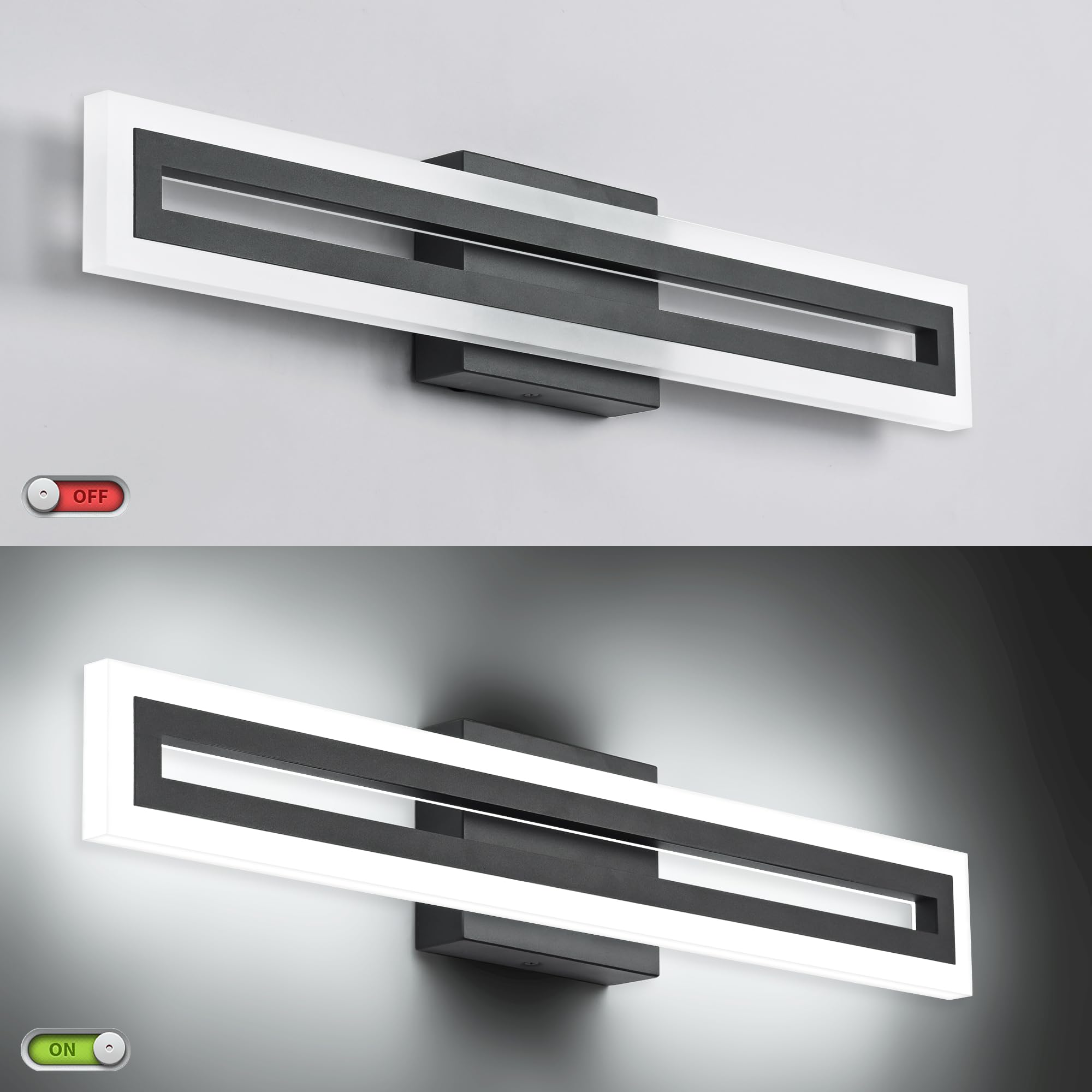 SOLFART 24 inch LED Vanity Light Fixture, Black Adjustable 5CCT, Aluminum, Model S8300-610mm-6000K