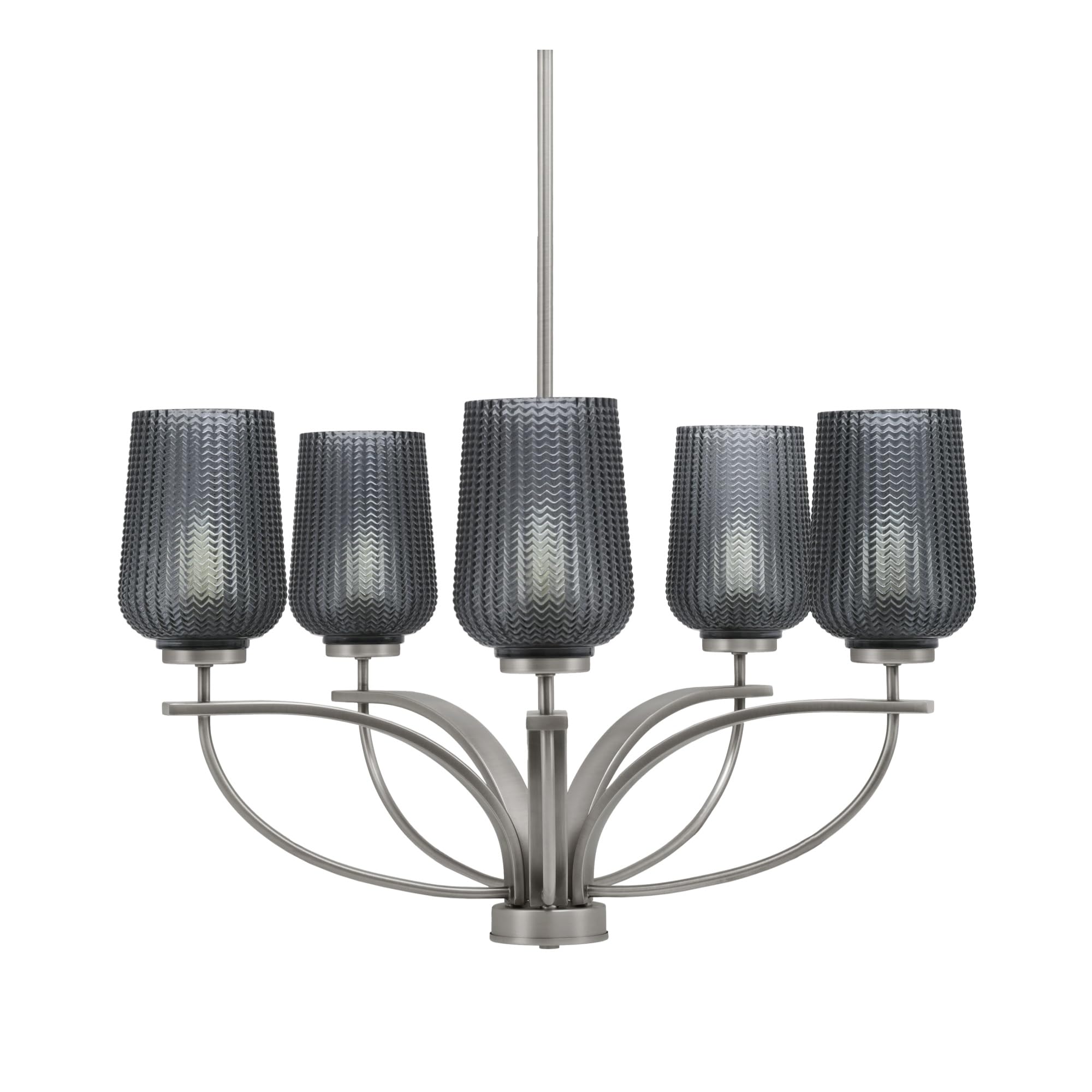Toltec Lighting Cavella 5 Light, Uplight Chandelier, Graphite Finish, 5" Smoke Textured Glass
