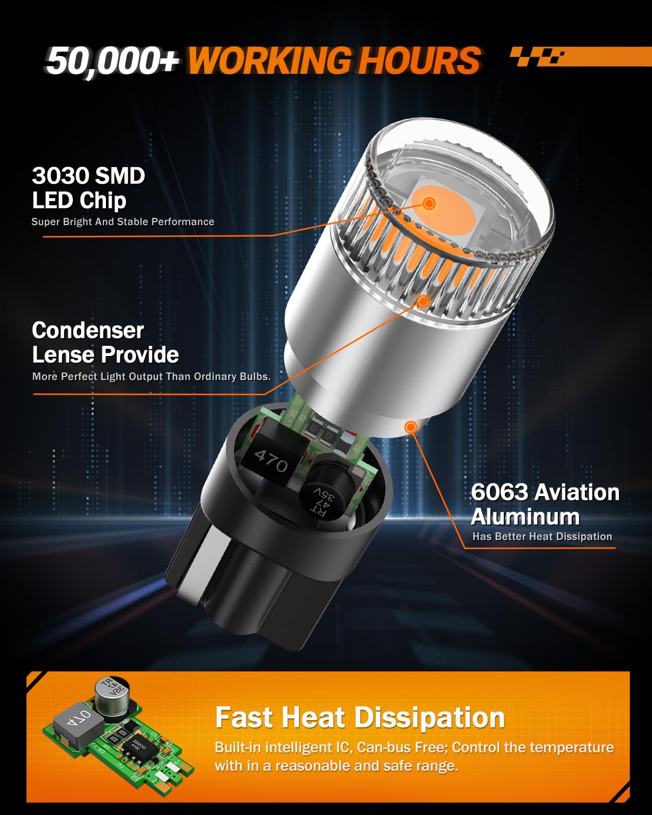 Sealight 194 Led Light Bulbs Amber & Yellow, W5W 168 2825 T10 Car Interior Light Bulb Replacement For License Plate Light, Dome