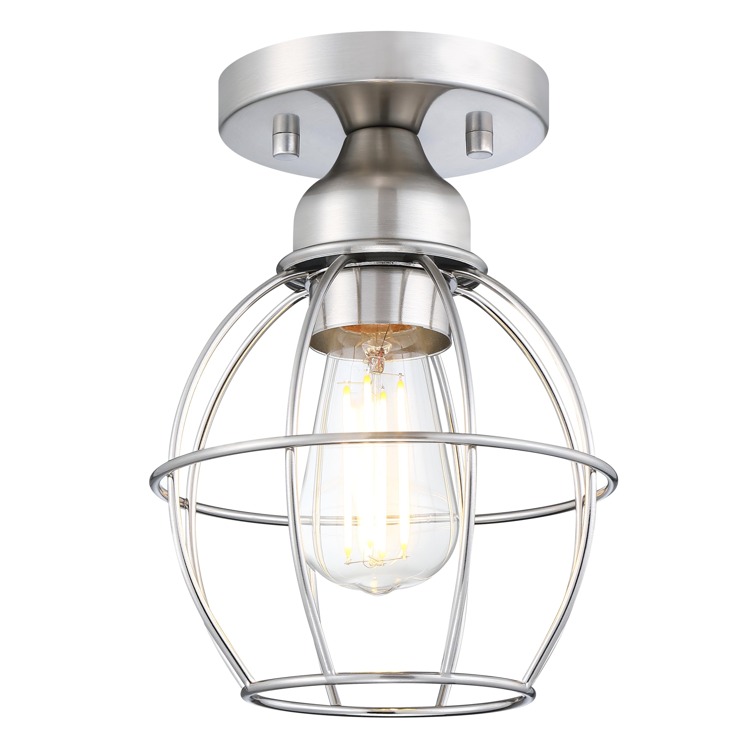 GRUENLICH Semi Flush Mount Ceiling Light, Metal Housing, E26 Base, 60W Max, Nickel Finish, 1-Pack, Model GR-CL018-NK-1PK