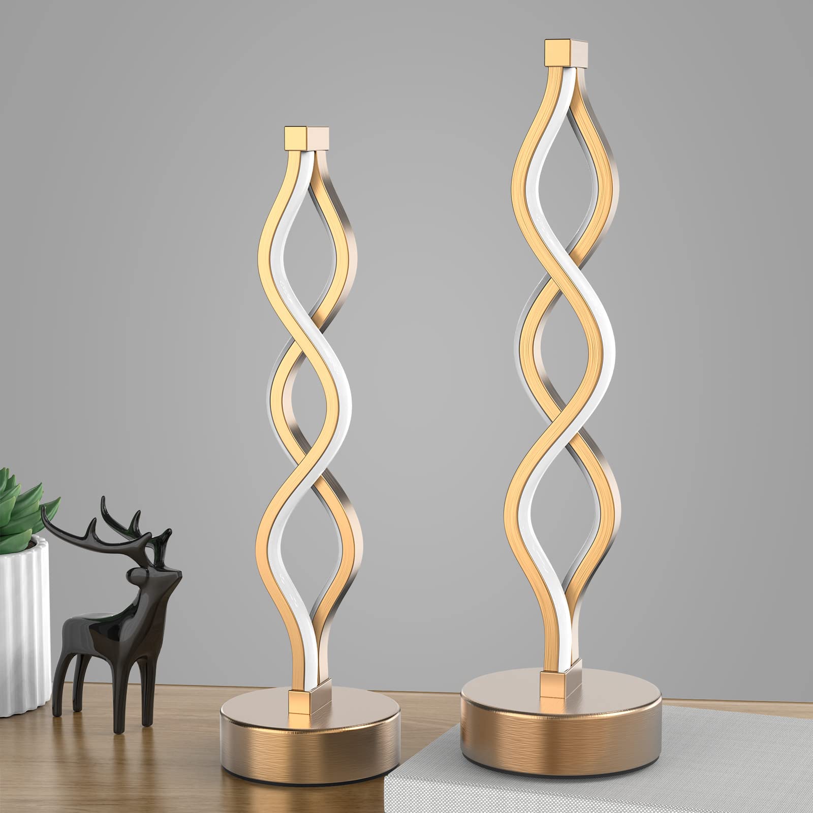 NUÜR Gold Table Lamps Set of 2, 15.8 Inch, 3 Color Temperatures, Aluminum for Bedroom and Living Room