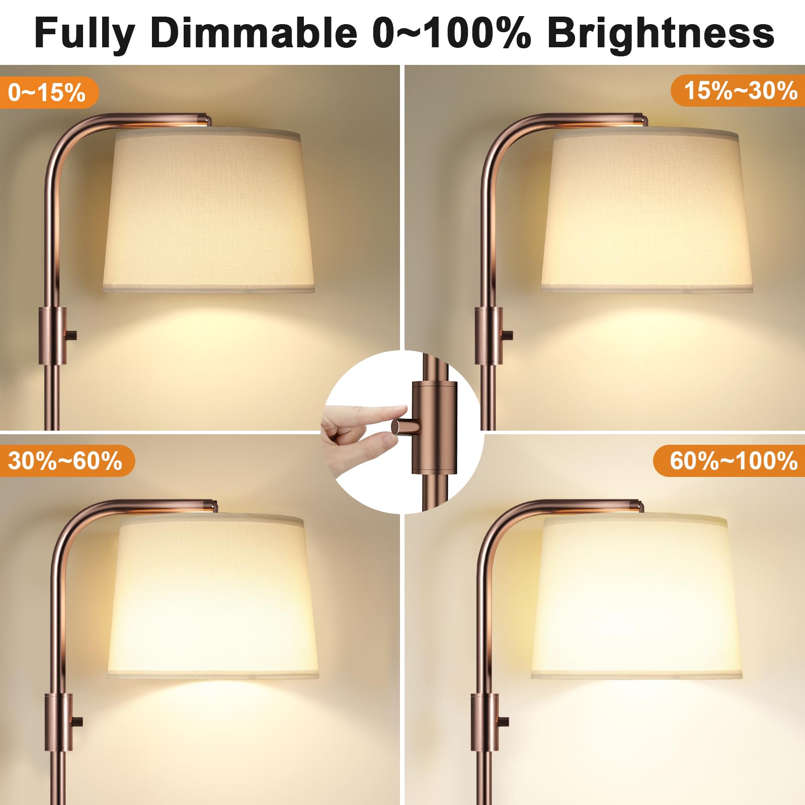 Ambimall Floor Lamp - Fully Dimmable 63.4in Iron Standing Light, Brown and White