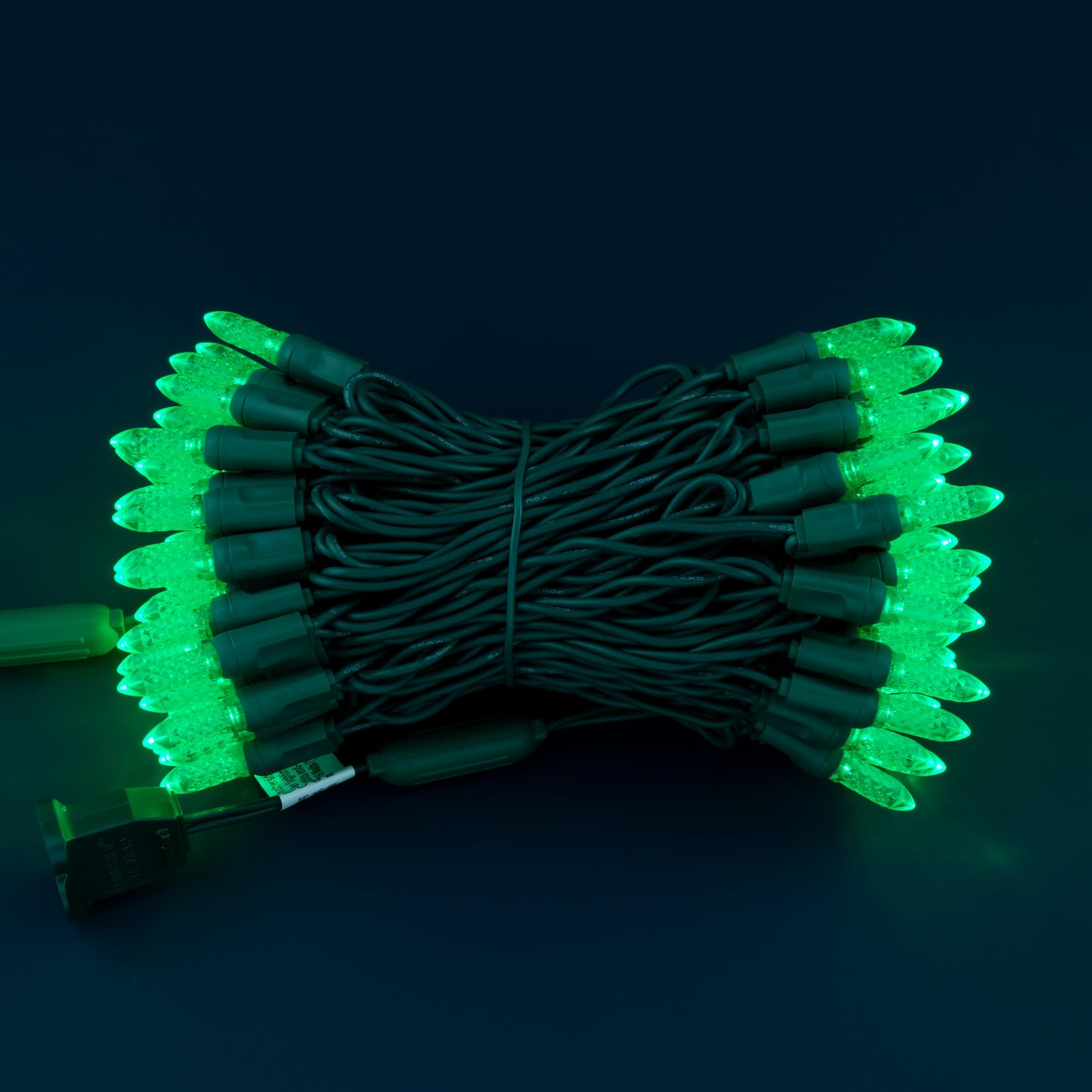 SWEET SHINE LED Christmas Lights, 33 ft Waterproof M6 Outdoor String Lights, Green Faceted, Green Cord, Model YX-M6-100-3