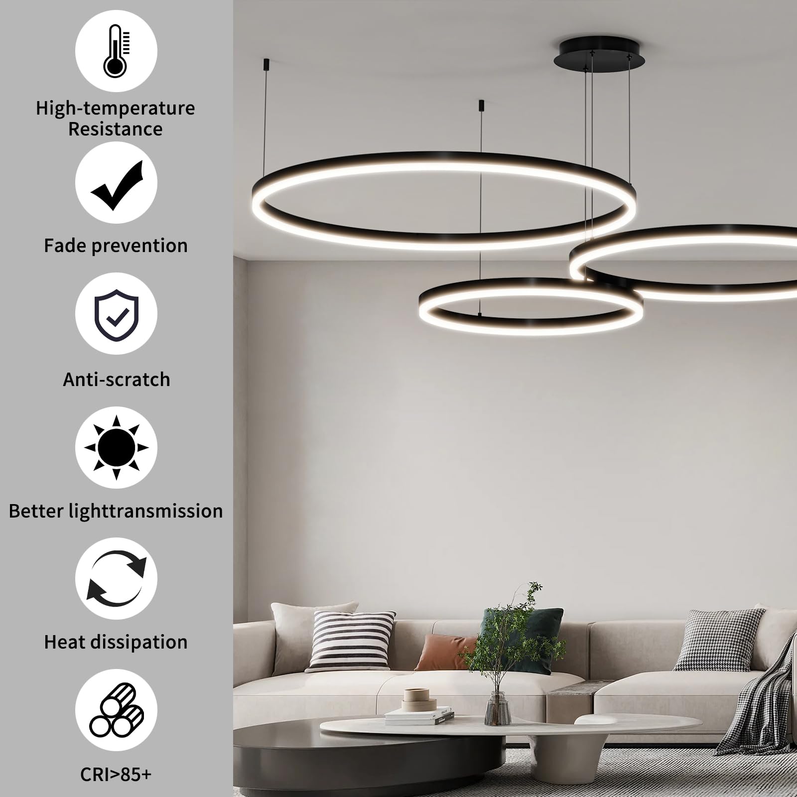 Mikeru Modern LED Chandelier Light, 3000K-6500K Adjustable, Aluminum, 15.7*23.6*31.5IN, A-Black, Model