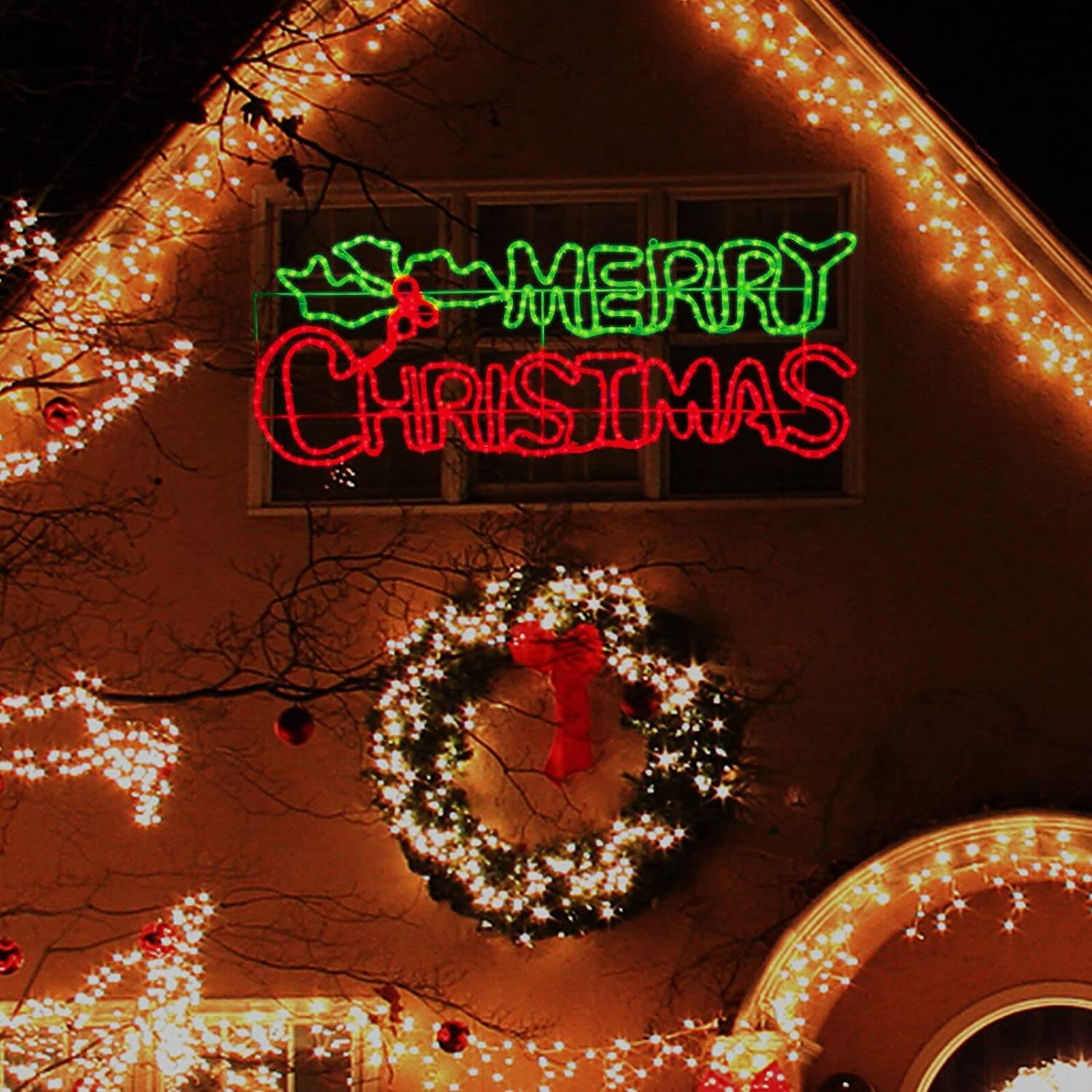 LAMPHOME Outdoor Christmas Neon Motif Decoration - 48in 504 LED Green & Red - Waterproof with UL Adaptor