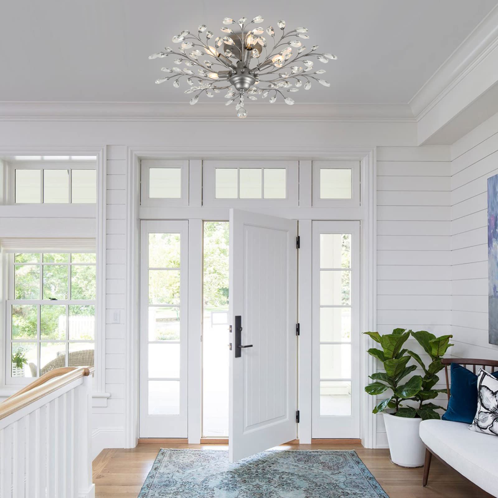 SEOL Ceiling Light Fixture, Crystal, 5-Light, 200W, 31.5in Dia, Silver Grey, Model SLP1801PAPA