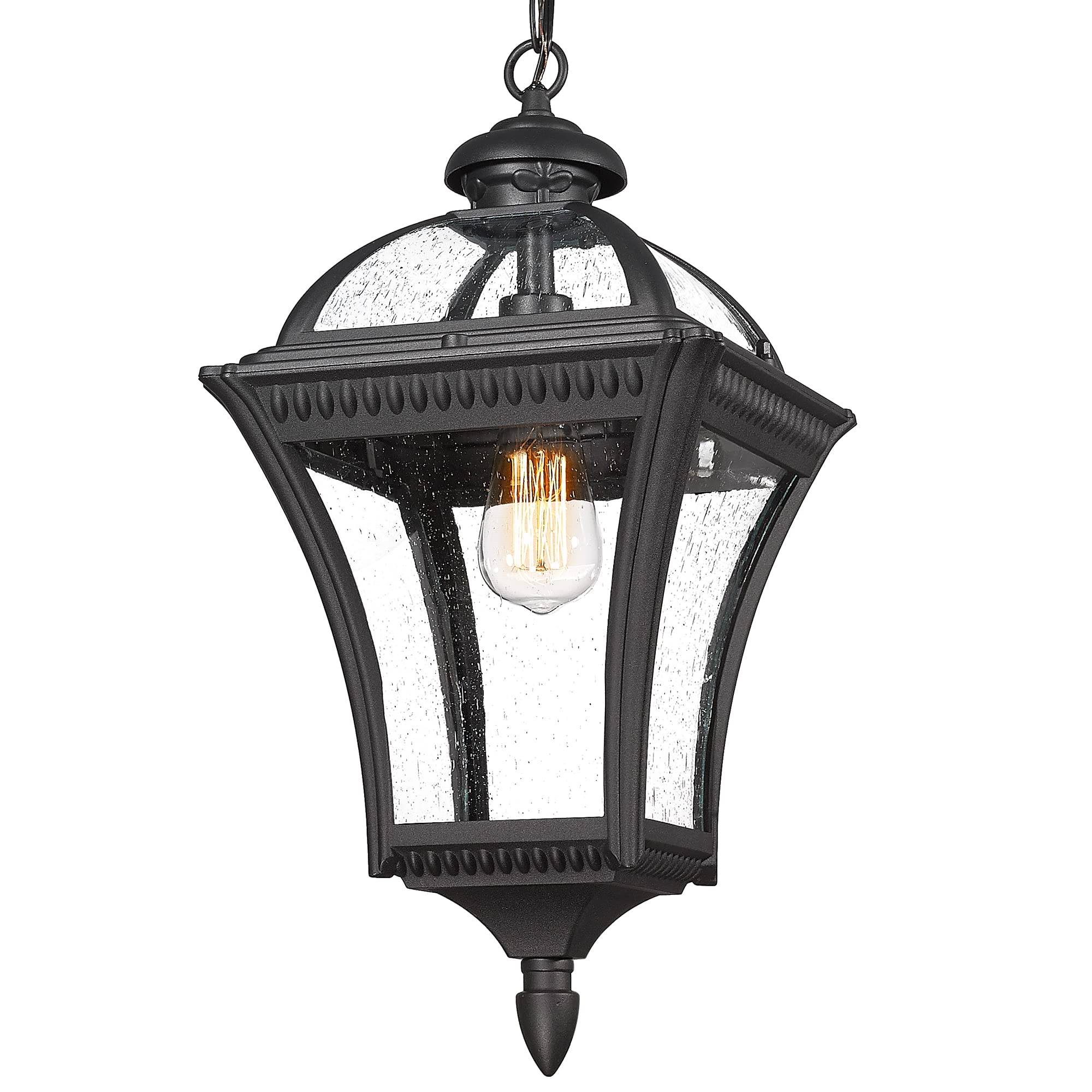 Emliviar Farmhouse Outdoor Pendant Light for Porch, 21'' Industrial Large Hanging Lantern Light for Outside Patio with Seeded Gl