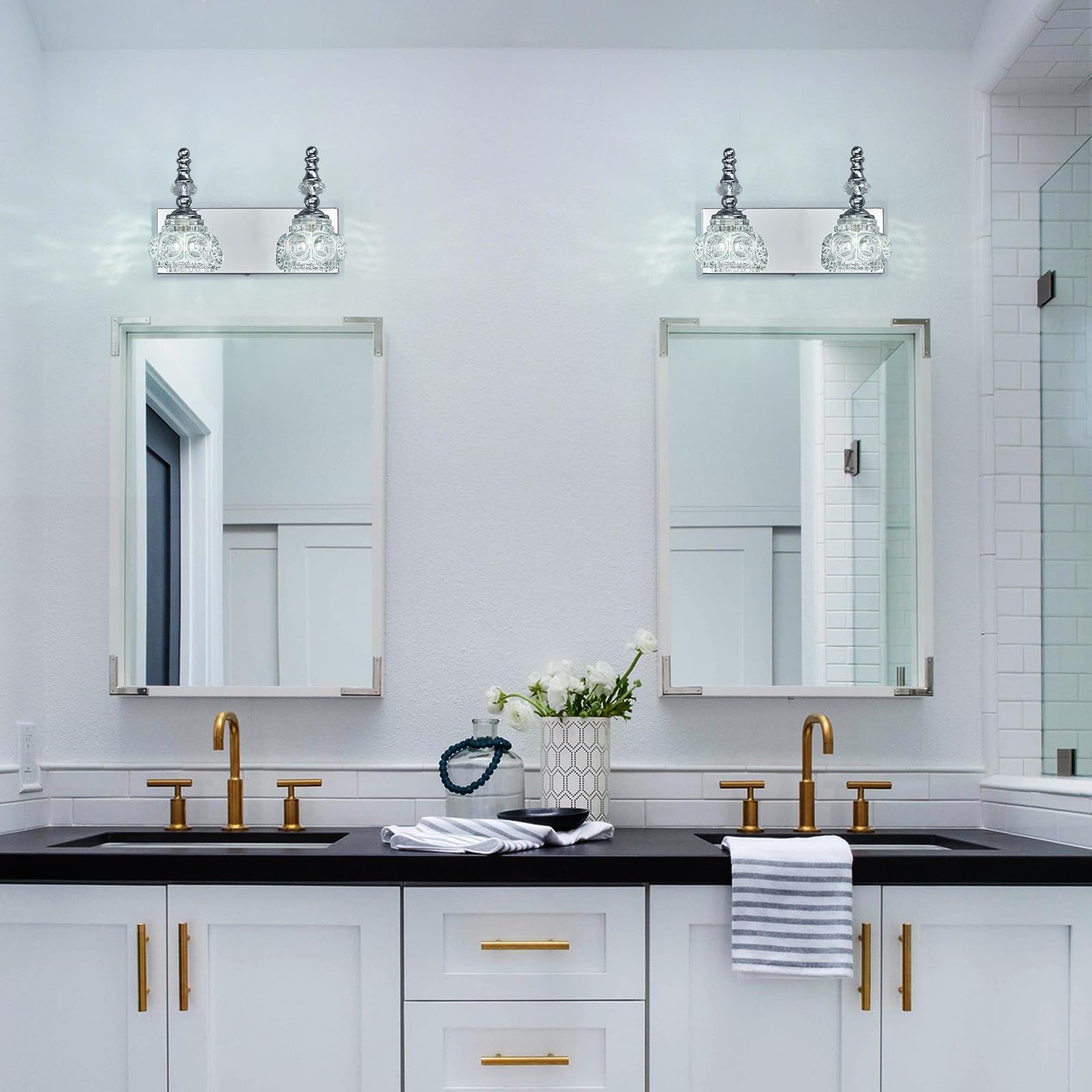 Lbsqj Modern Glass Crystal Vanity Light - Vintage Bathroom Lighting Fixtures Over Mirror  2 Light Vanity Lights G9 Bulb (11.81 Inch  Chrome)