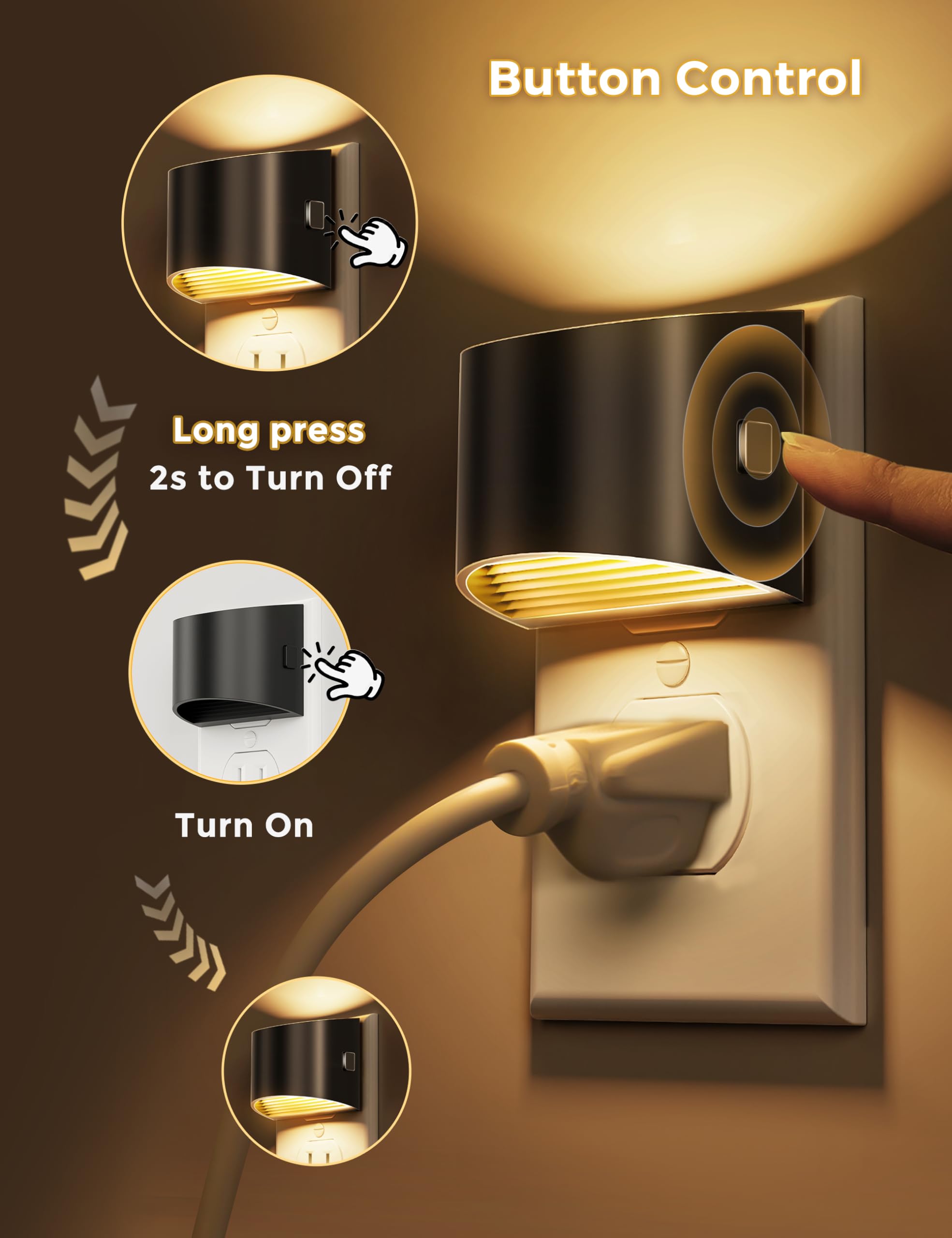 L LOHAS LED Night Lights, Dusk to Dawn Sensor, Brightness Adjustable, 2 Pack, Soft White, Model GY10702US-2