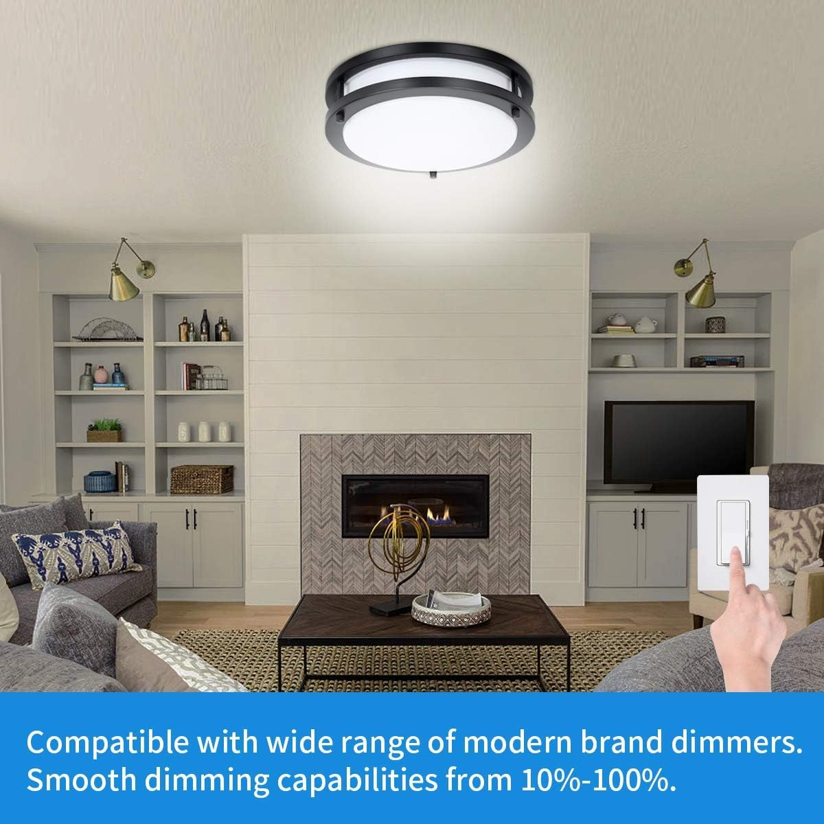 Drosbey 24W Dimmable LED Ceiling Light Fixture, Adjustable 3000K/4000K/5000K, Super Bright 2500LM, Black, Model CL243