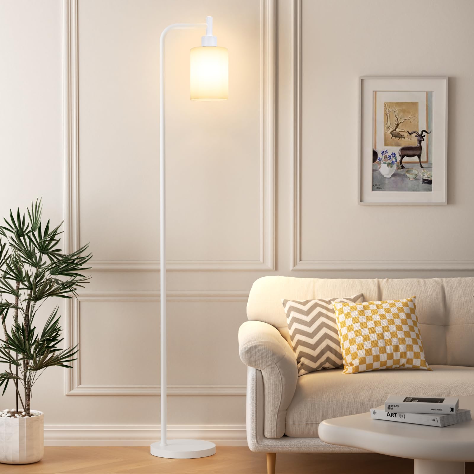 Ziisee Floor Lamps For Living Room - Industrial Standing Lamp With Glass Shade, Modern White Floor Lamp With Led Bulbs, Farmhous