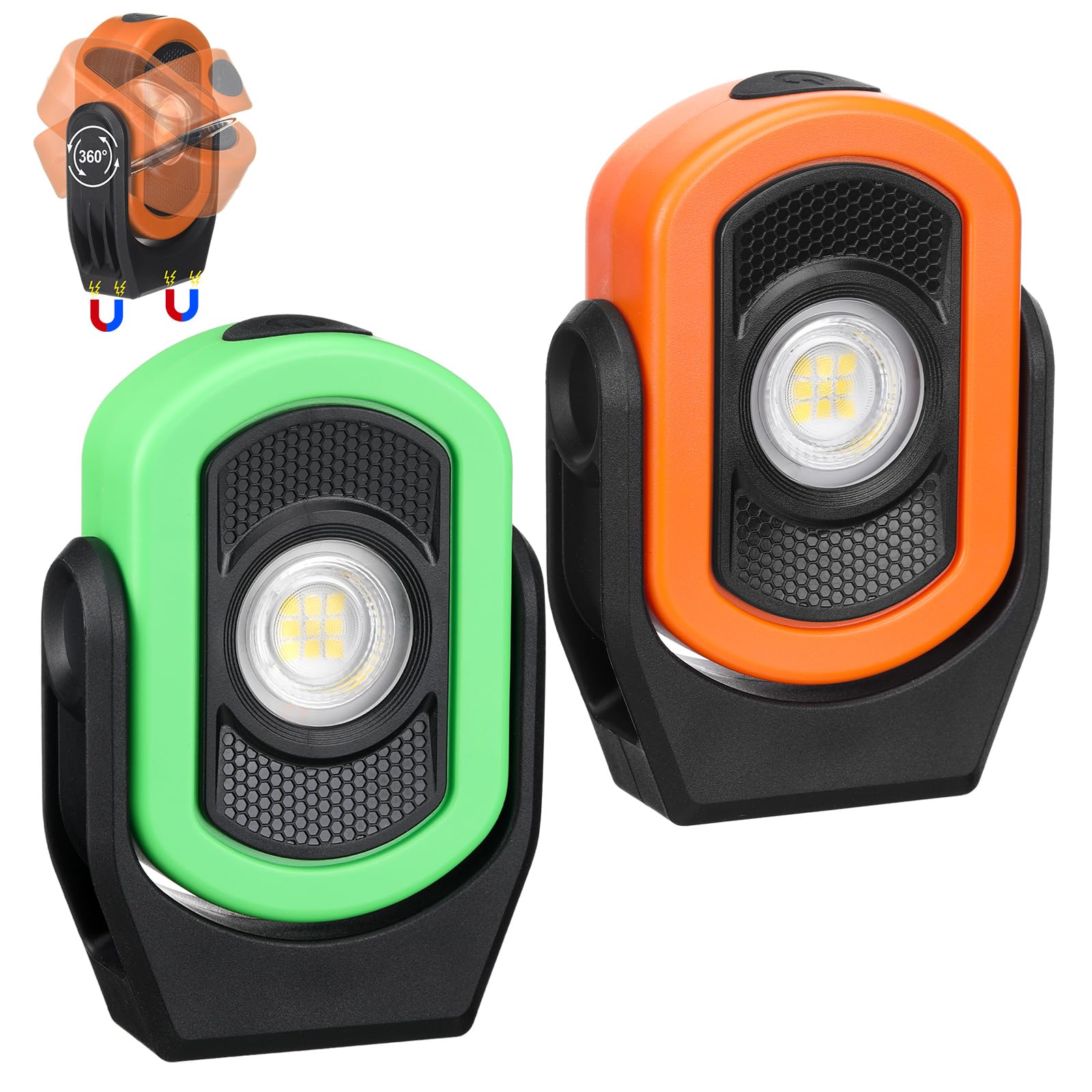 Retisee 2 Pack 780 Lumens Magnetic Work Light USB Rechargeable LED Flashlight Portable Mechanic Light for Car Repair Emergency L