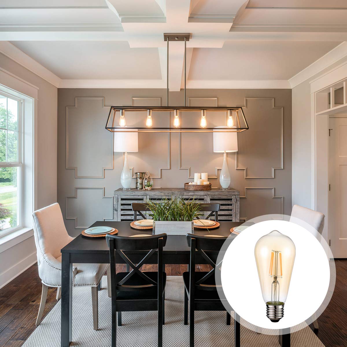 Hession Vintage Edison Led Bulb, 6-Pack St58 E26 Base 40 Watt Equivalent, Warm White 2200K-2700K, Antique Vintage Style Light, S