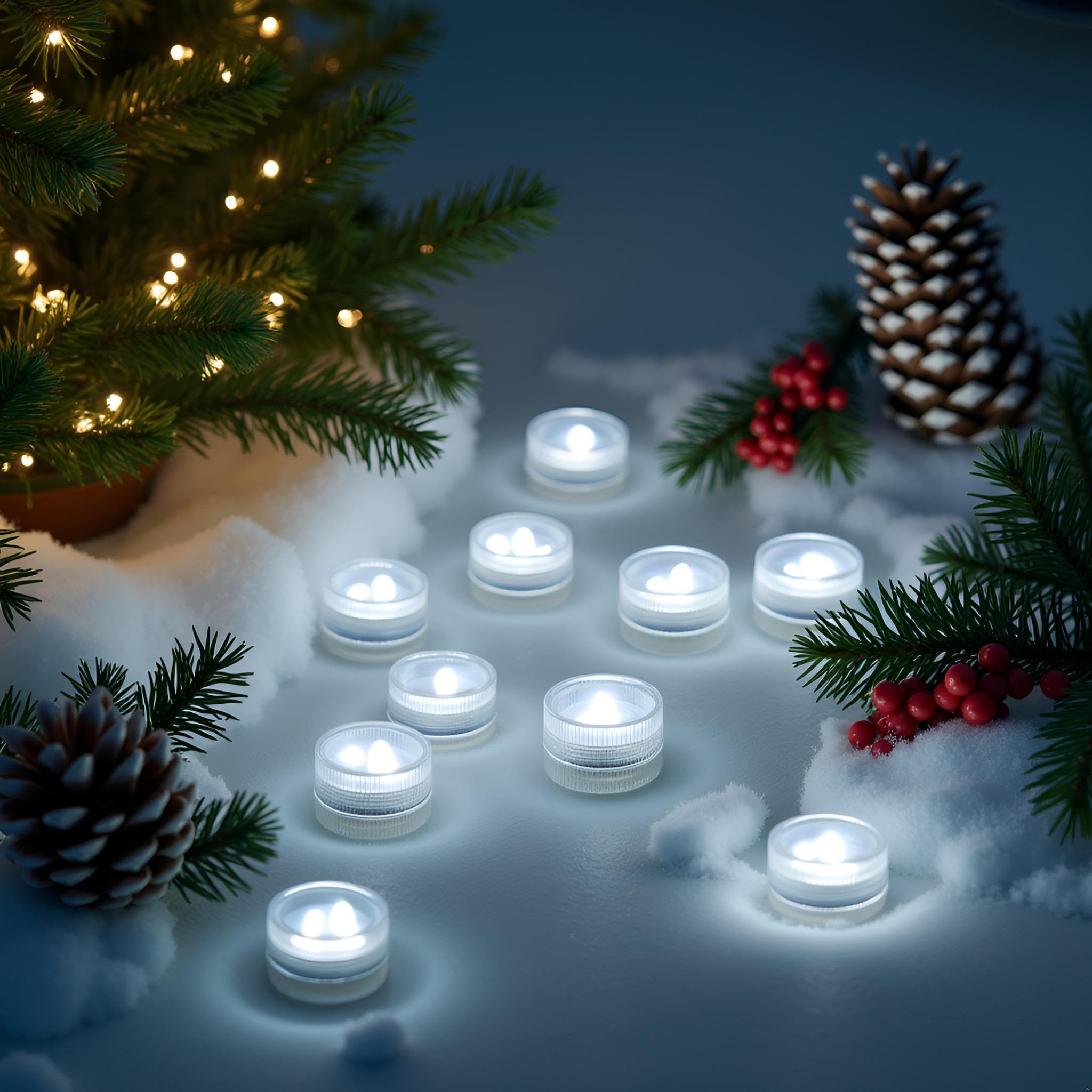 Mini Waterproof LED Christmas TeaLights - 20pcs Bright Battery Powered LED Puck Accent Light for Party Events Wedding Centerpiec