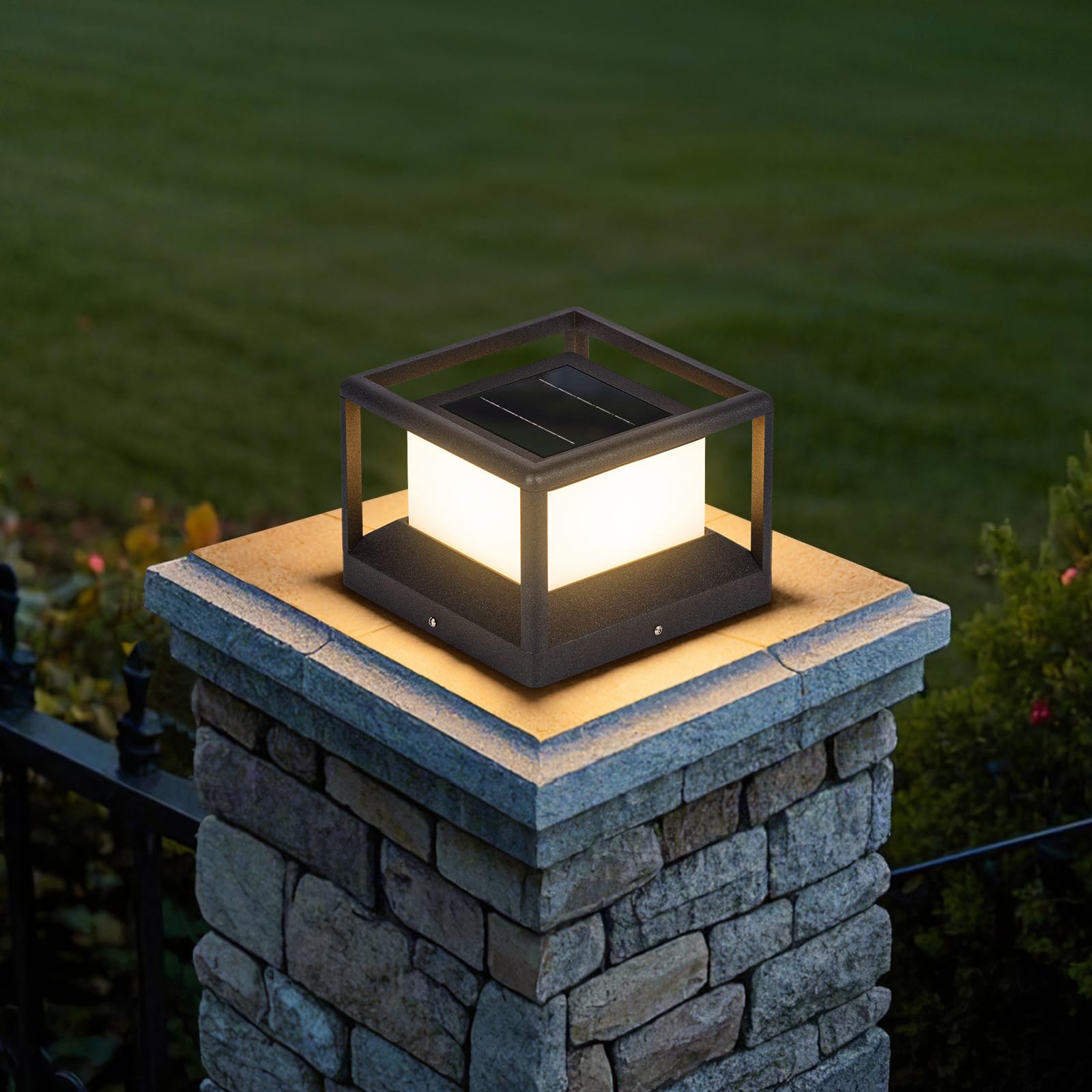 MVBT Solar Post Light Outdoor  9.1 Modern Pillar Lamp Waterproof  Aluminum Column LED Lantern Fence Deck Cap Lights Dusk to Dawn  3000K Landscape Lighting for Patio Driveway Pathway Garden Entrance