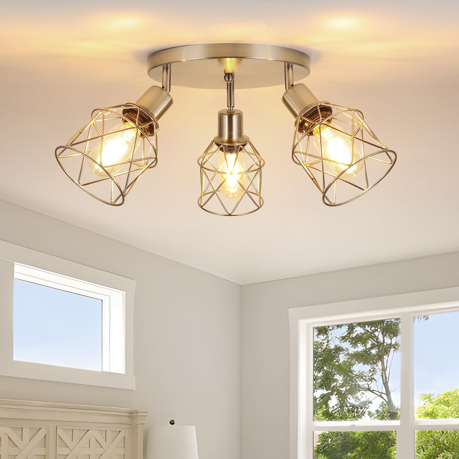 Wilon Semi Flush Mount Ceiling Light 3-Light Brushed Nickel Close To Ceiling Light Fixtures, Kitchen Light Fixtures Ceiling Mount E26 Base Multi-Directional Ceiling Lamp Modern Hallway Light Fixtures
