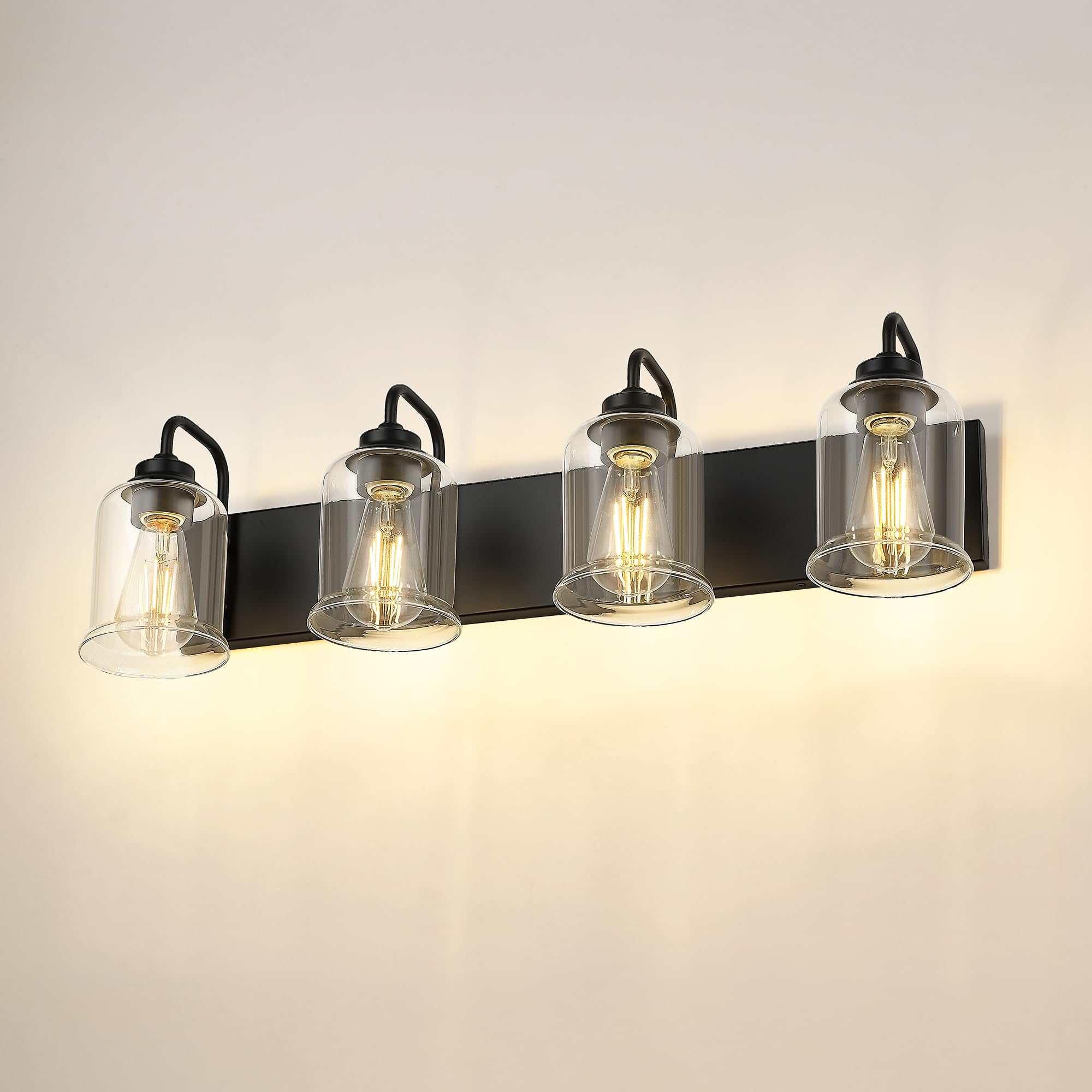 Zeyu Modern Bathroom Light Fixtures  4 Light Vanity Lighting  28.5 Bathroom Mirror Wall Light  Matte Black Finish With Clear Glass Shade  Zsl72B-4W Bk