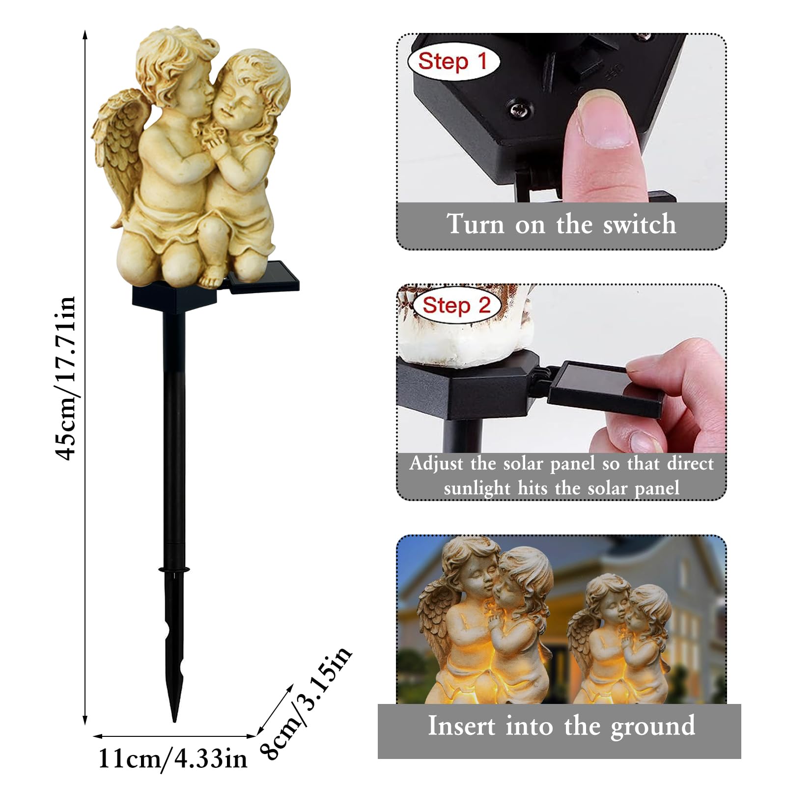 Laiamer Solar Garden Angels, Waterproof Statue Decorations - Baby Angel Solar Lights For Cemetery Gravesite Yard Patio Lawn Porc