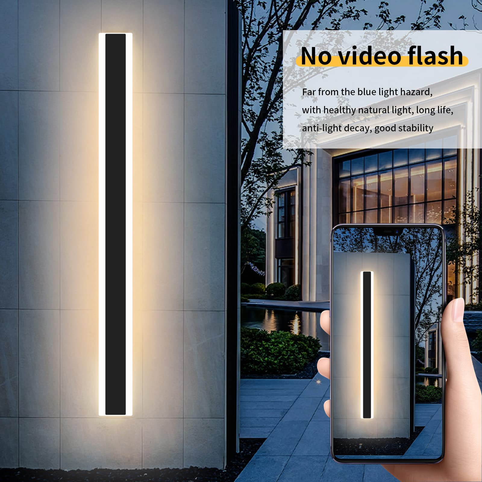 Modern 47Inch Outdoor Wall Light, 3000K Black Acrylic Exterior Lighting Fixtures Wall Mount, Ip65 Waterproof Modern Porch Lights Outdoor Wall Sconce, Led Long Outdoor Lights For House Hard-Wired
