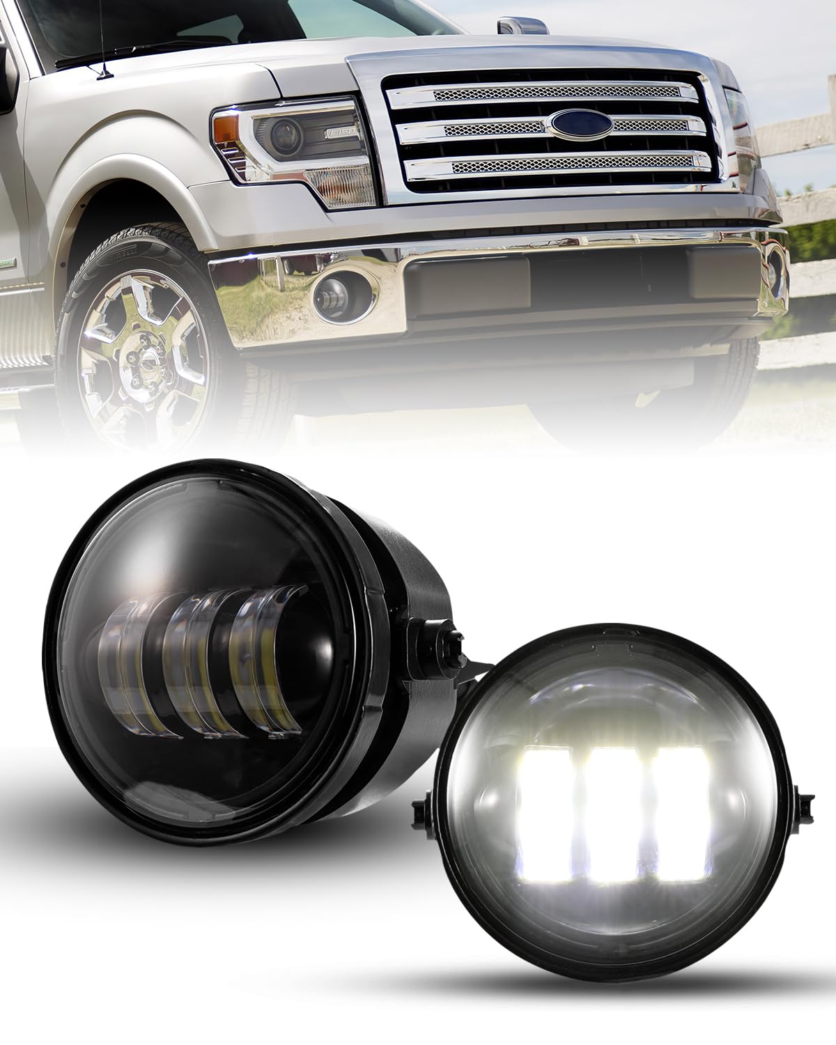 LITE-WAY F150 LED Fog Lights - 30W 4-inch Round Assembly, Smoke Lens, Front Bumper Lights for 2011-2014 Ford F150