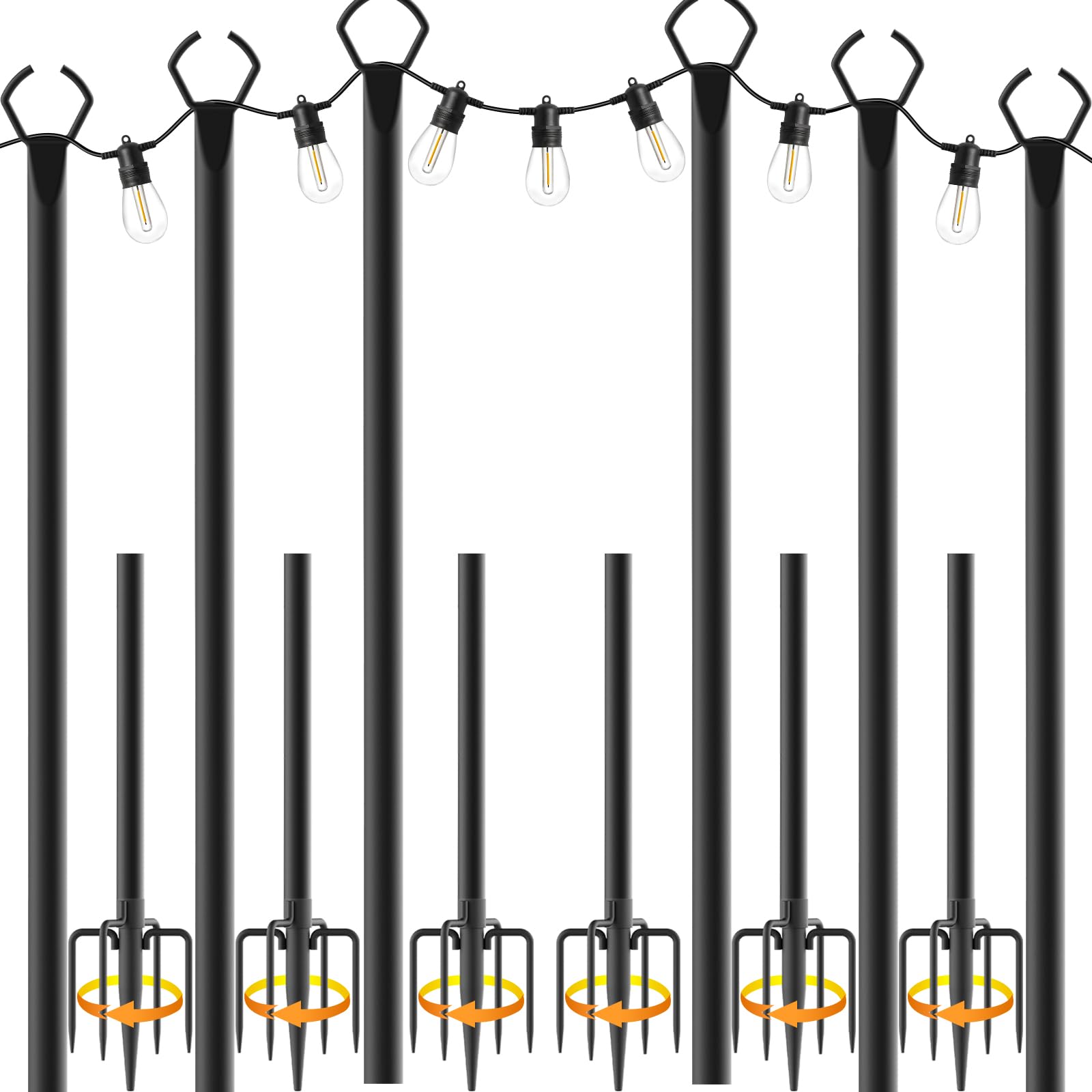 Mutovlin 10FT String Light Poles, 6 Pack, Metal Outdoor Lighting Stand, Black
