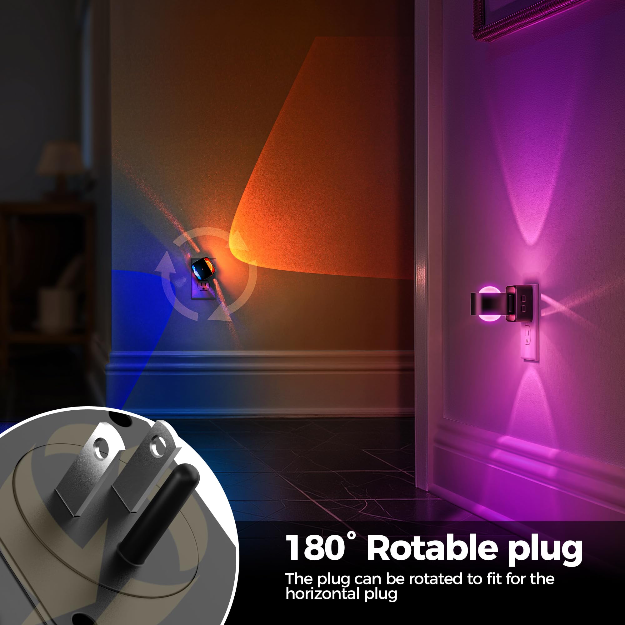 Briignite Night Light Projector  Rgb Color Changing Night Light For Kids  180?Rotating Night Lights Plug Into Wall  Dusk To Dawn Sensor  Rgb Ambient Lighting For Gaming Room Bathroom Gifts  2 Pack