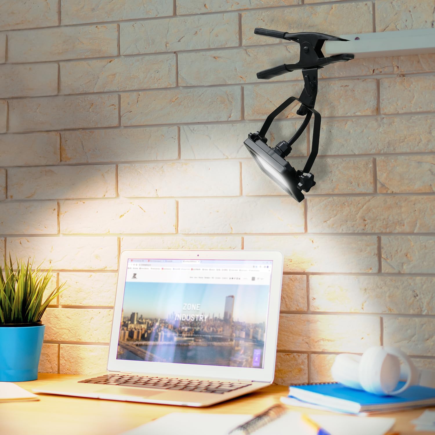 Zone Industry Corp. 1200 Lumens Portable Led Clamp Work Light With 5Ft 120V Ac/60Hz Power Plug, Lightweight Design, Suitable For Wet Location, 10 Watts, 5000K Daylight, Etl Certified