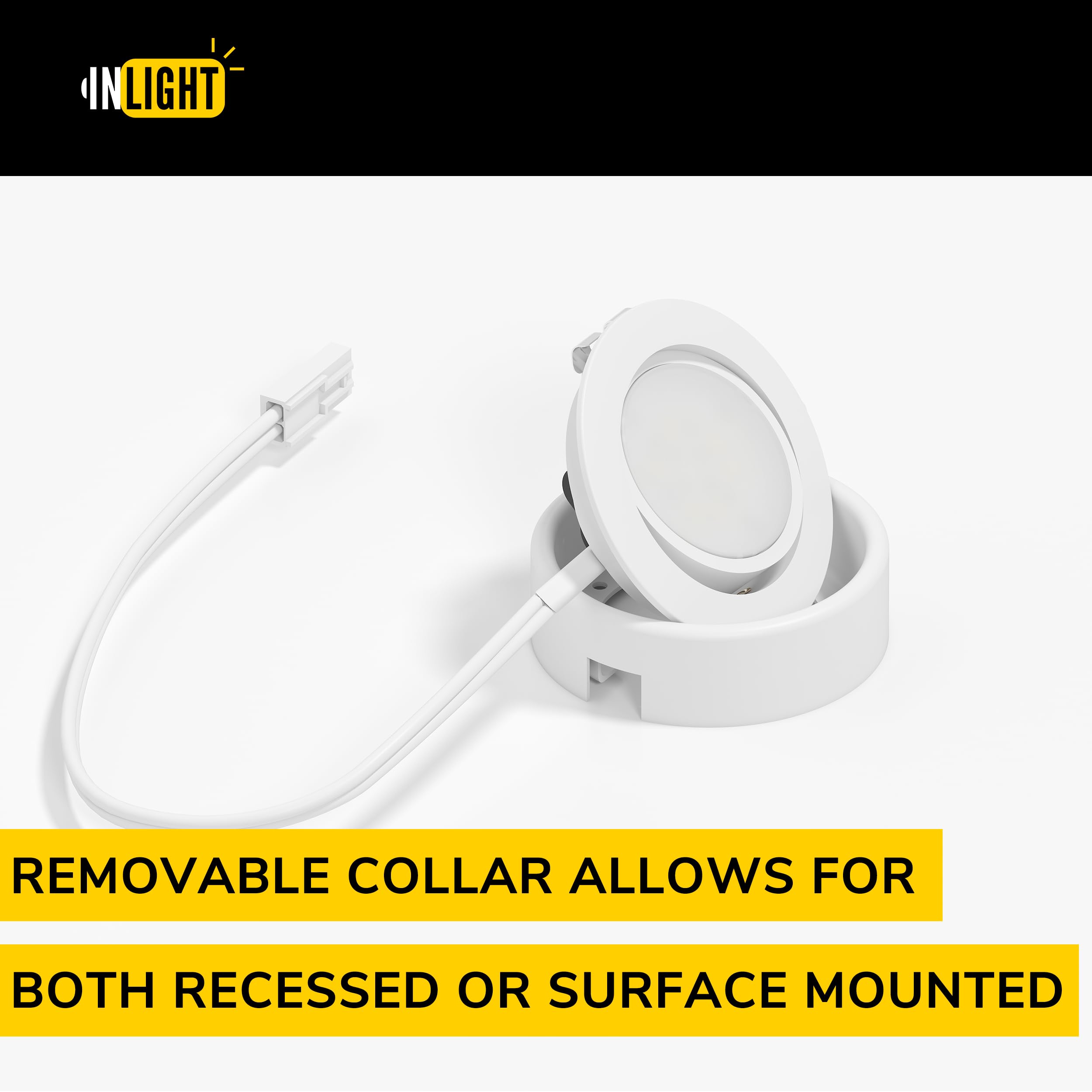 Getinlight 2.75&quot; Wide 4000K Swivel And Dimmable Wired Led Puck Lights Kit, Plug-In Or Hardwired Installation, Recessed Or Surface Mounted, White Finished, In-0107-1S-40