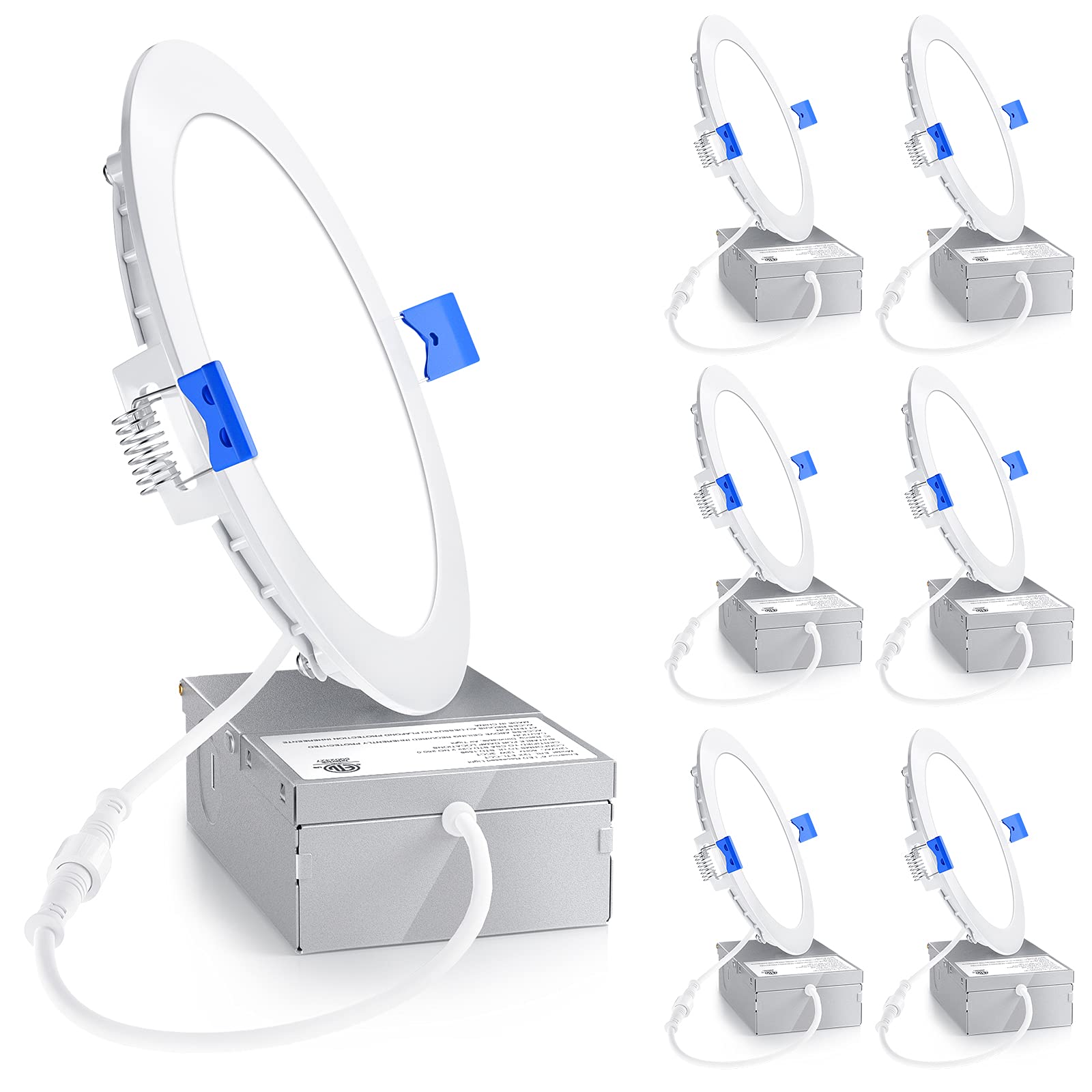 Ensenior 6 Pack 6 Inch Led Recessed Light, Dimmable, 3500K Neutral White, 1050Lm High Brightness, 12W 120V, Damp Rated, Ultra-Th