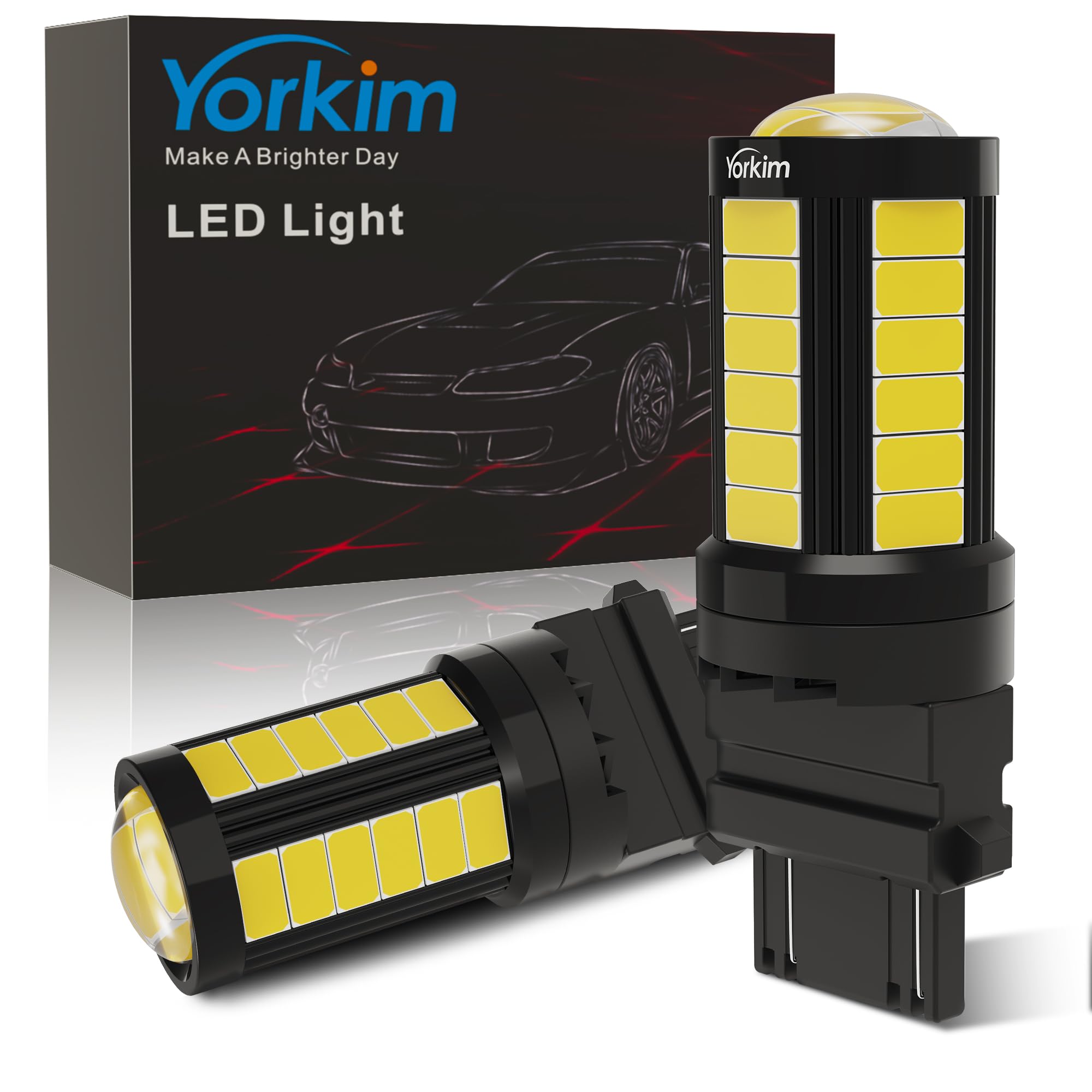 Yorkim 3157 LED Light Bulbs - Super Bright White, Pack of 2, for Brake/Reverse Lights, Model 3157/3156