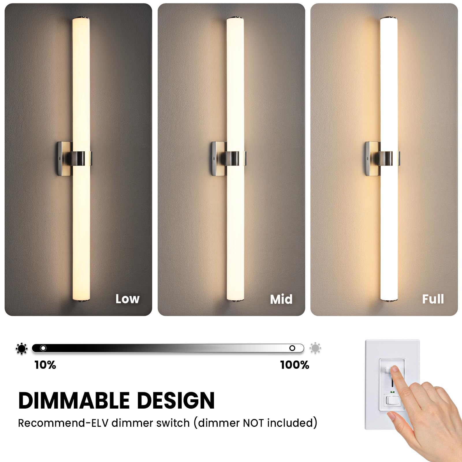 Aijiasi Bathroom Vanity Light Fixtures - 39 Inch Brushed Nickel Bathroom Lights Over Mirror, 3000K Dimmable Led Vanity Light Bar