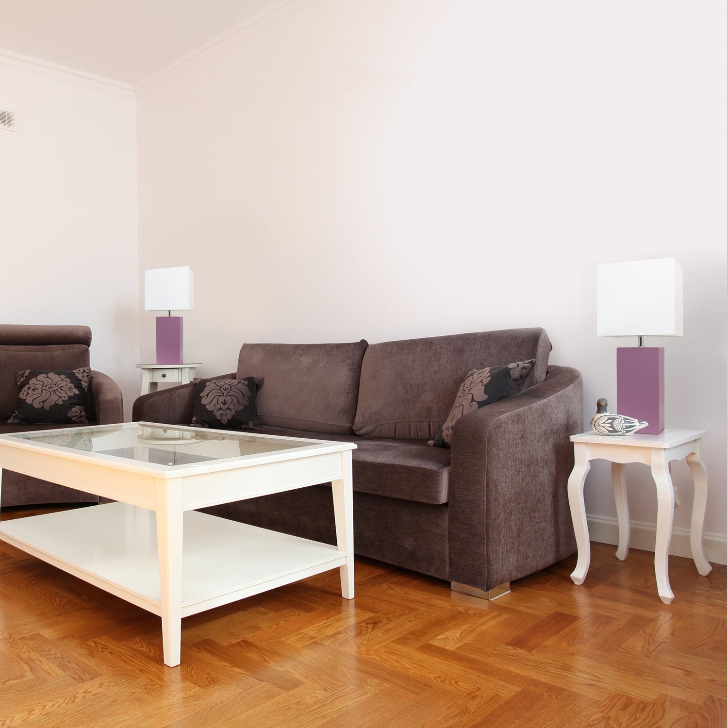 Elegant Designs Lc2000-PRP-2PK 2 Pack Modern Leather Table Lamps with White Fabric Shades Purple