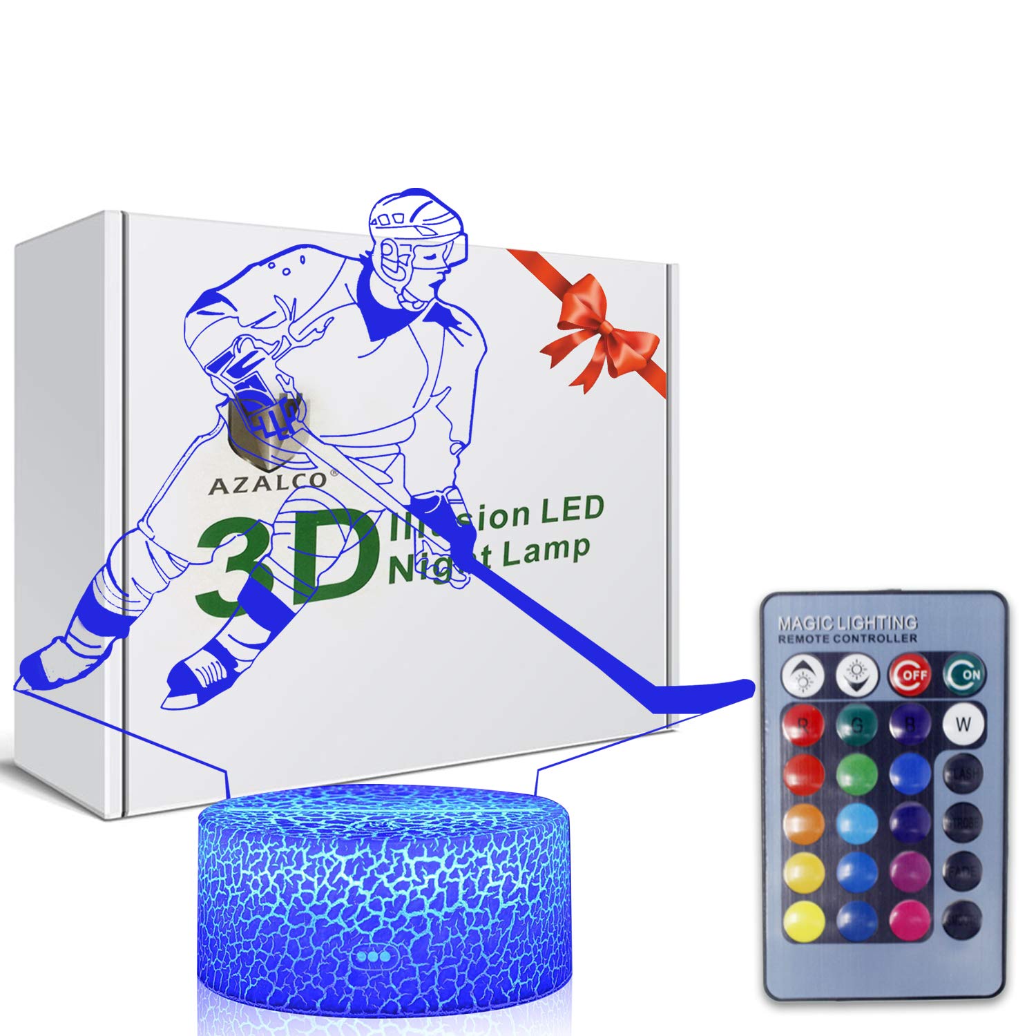 Azalco Teenager Christmas Gifts Xmas Gift 3D Illusion Hockey Night Light Lamp 16 Color Changing Smart Touch&Remote Control Birth