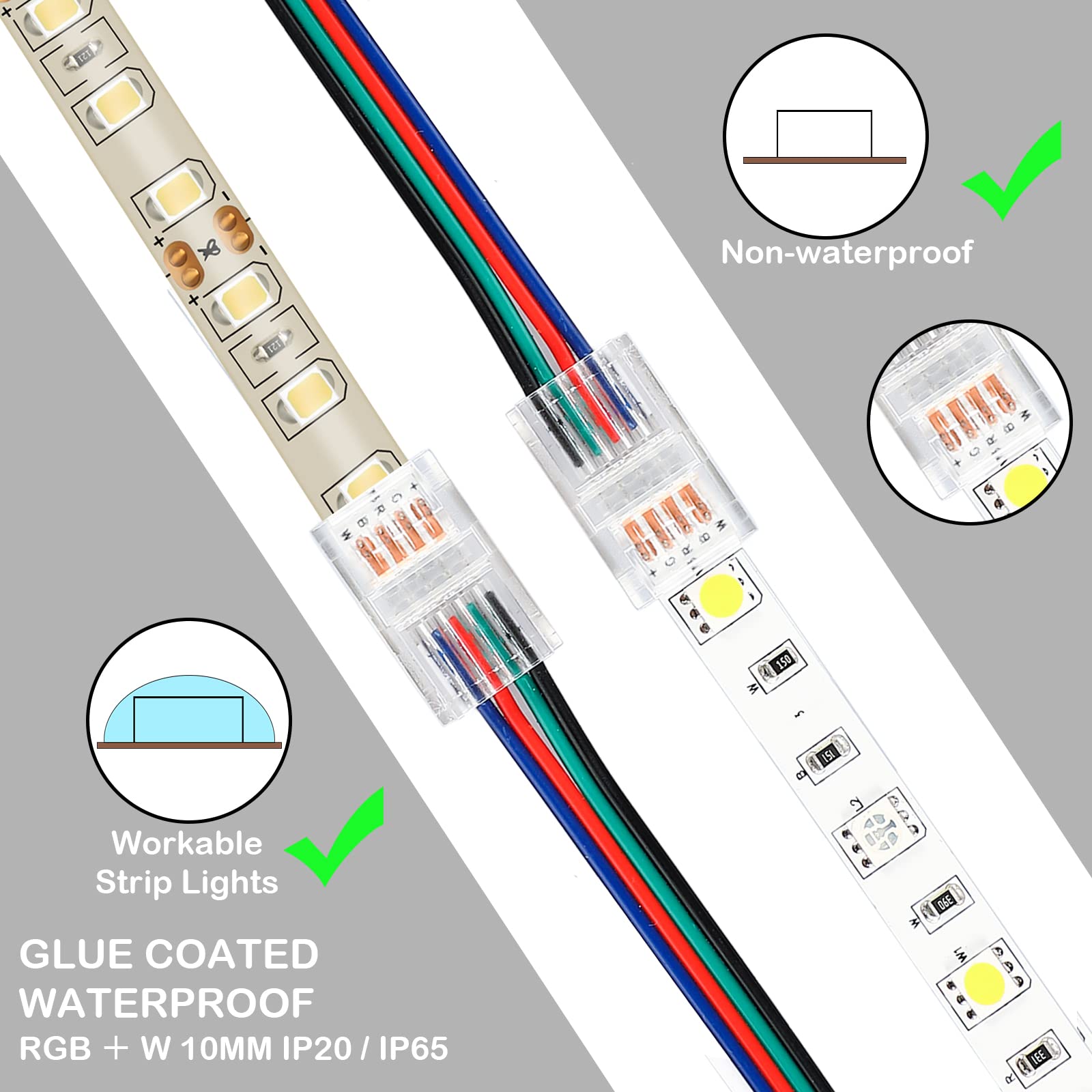 Zhengmy 4 Pin LED Strip Connector, 10mm Solderless Track Lighting, for 5050 LED Strip, Model Zhengmy-Strip-11