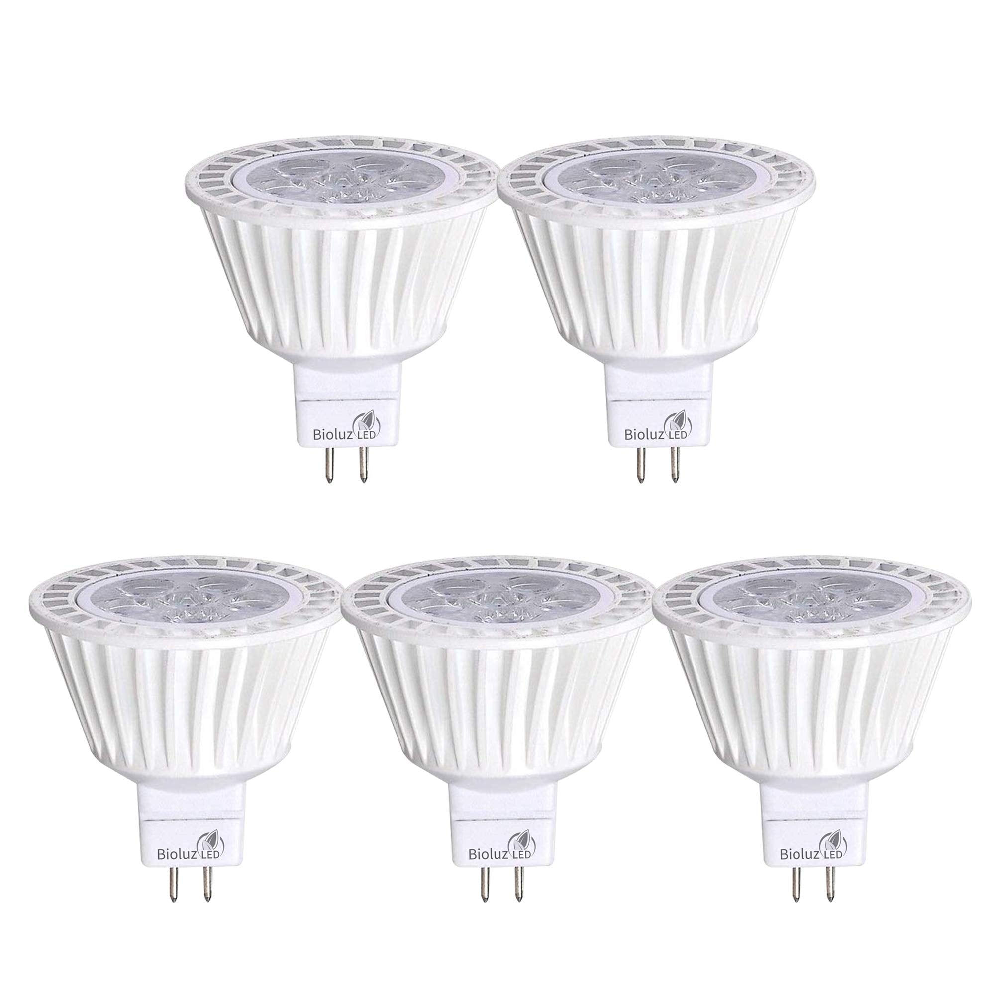 Bioluz LED MR16 Light Bulbs 7W Dimmable 50W Halogen Replacement 5 Pack 3000K UL Listed