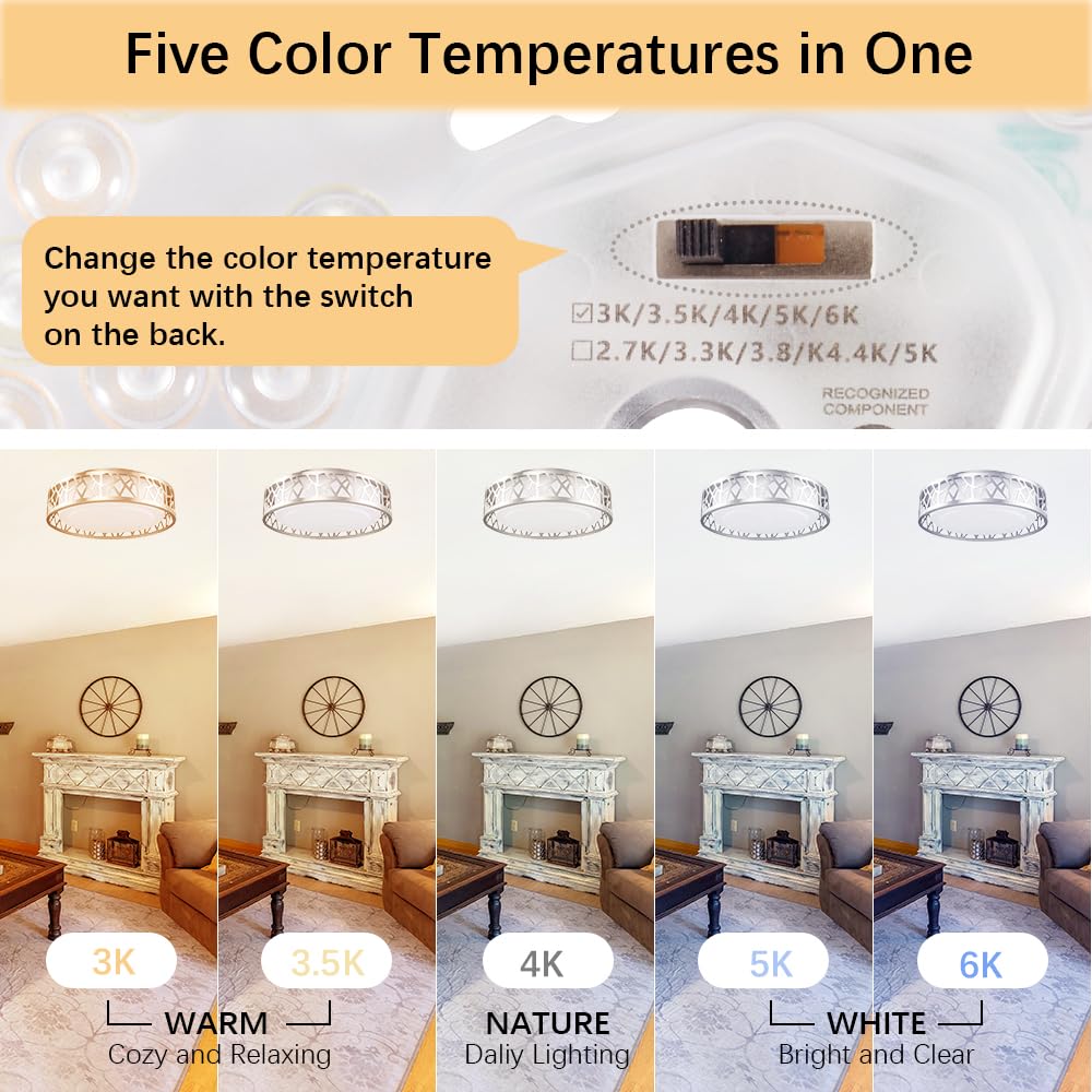 Vicnie Ceiling Light Fixtures, 14 Inch 20W 1400 Lumens Led Flush Mount, Dimmable 3000K Warm White, Brush Nickel Finished, Etl Li